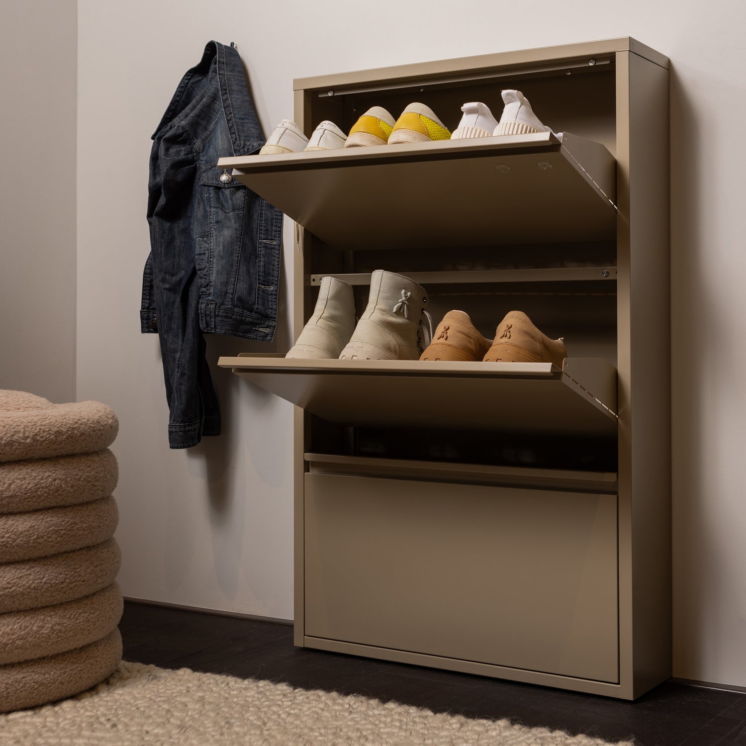Sabine 3-Kompartentschuhschrank Metall Sand