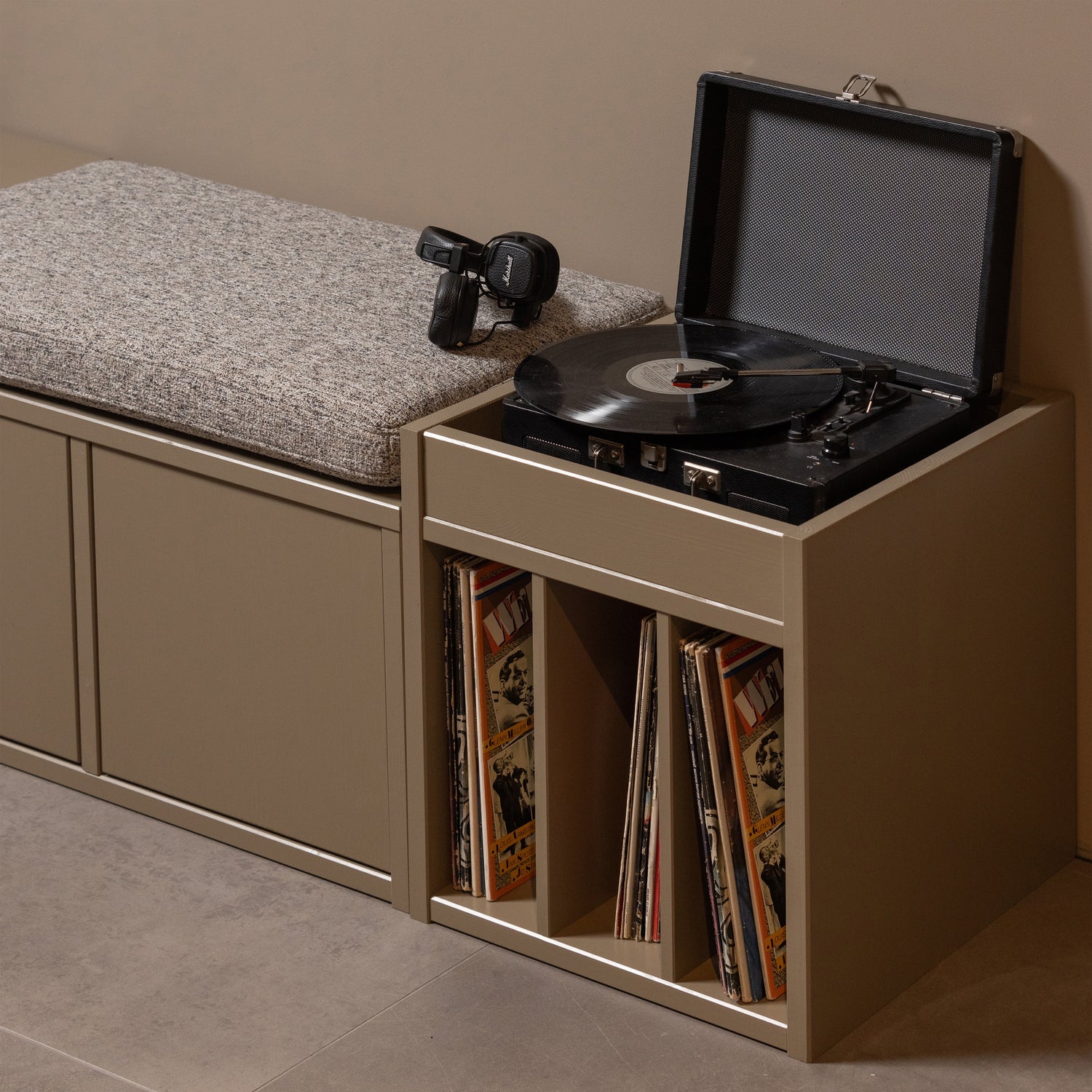Turner Record Cabinet Pine Mud [FSC]