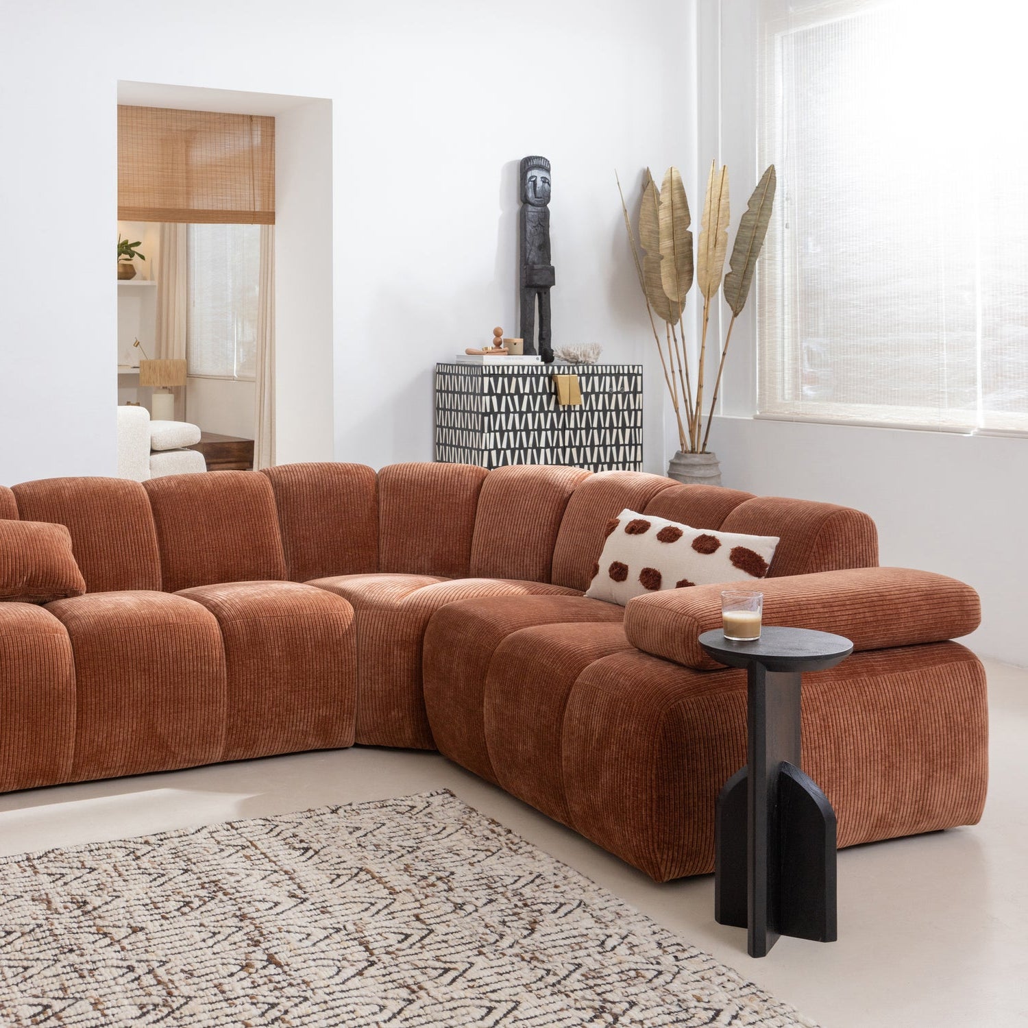 Right-facing modular sofa for 6 people MOJO brown lambskin