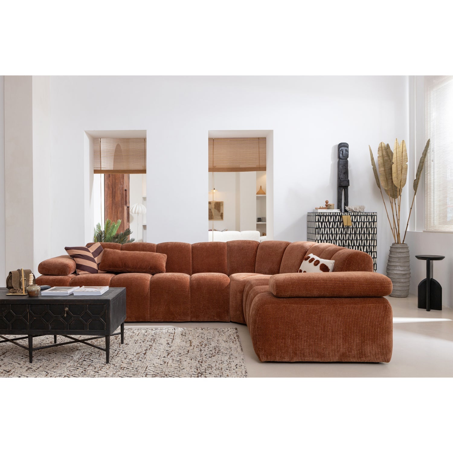 Mojo Ecksofa rechts gewebtes Rippenstoff Rostbraun