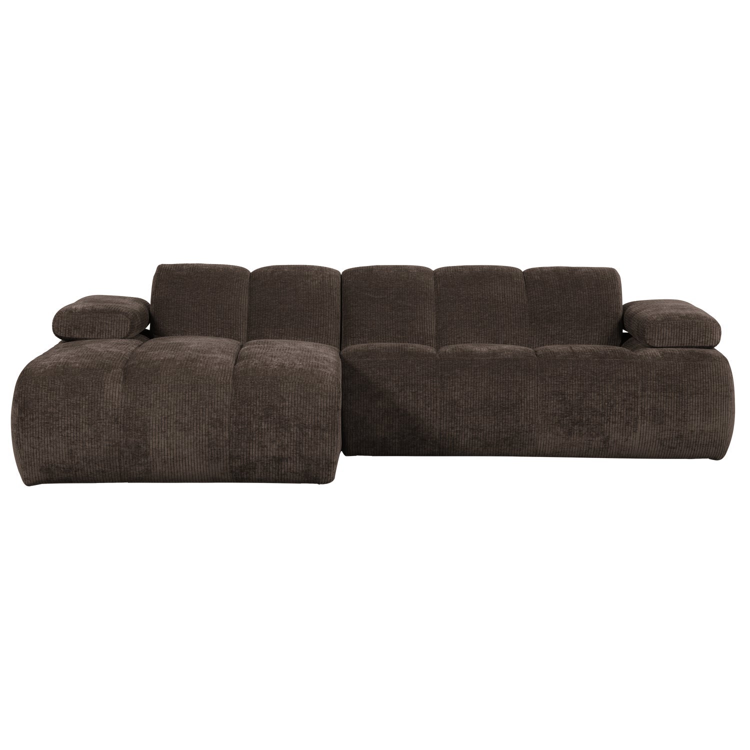 Modularer, linksseitiger Ecksofa MOJO in dunkelbraunem Cord