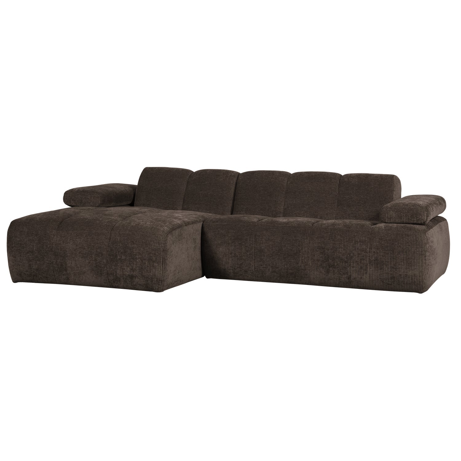 Modularer, linksseitiger Ecksofa MOJO in dunkelbraunem Cord