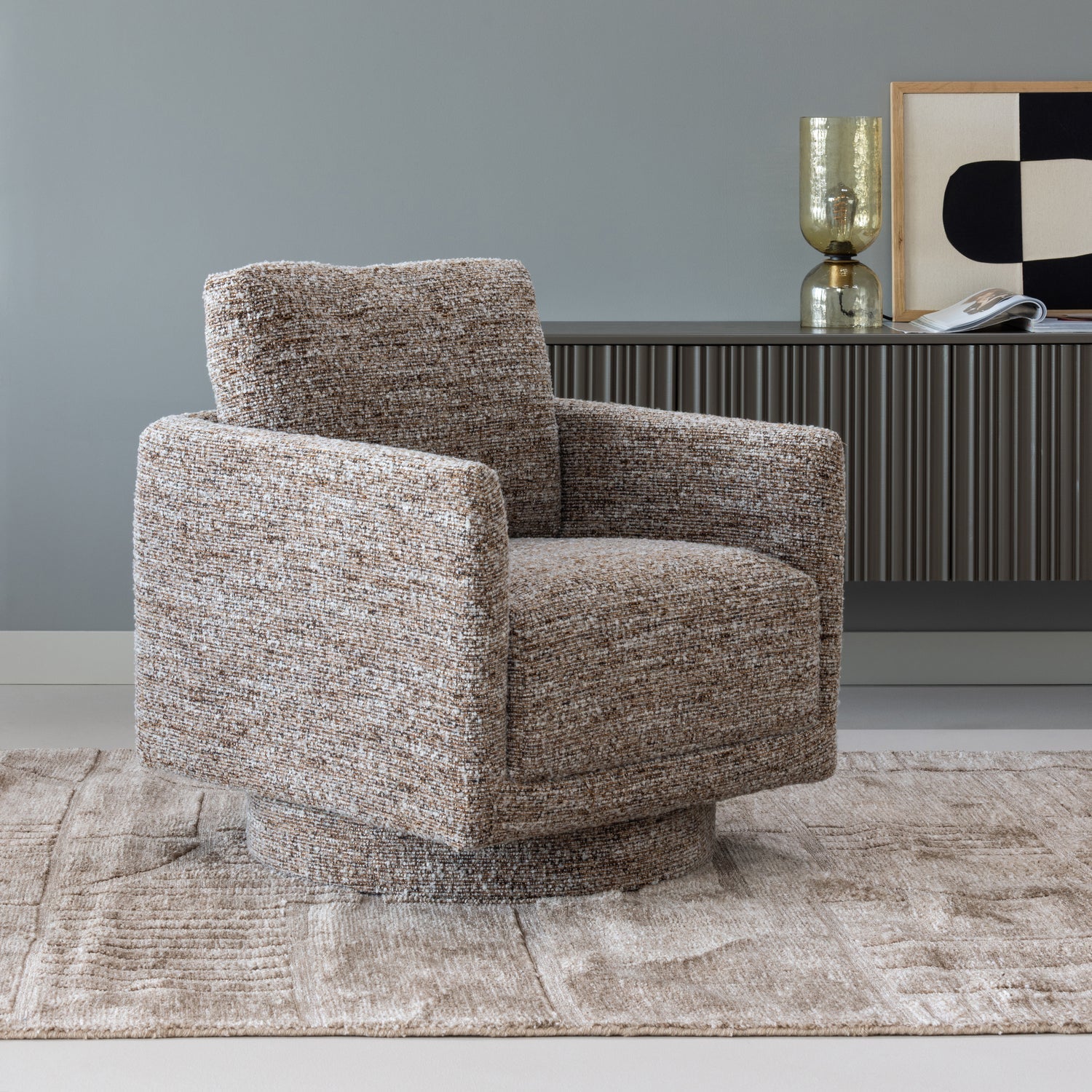 OSKA Brown Melange Swivel Armchair