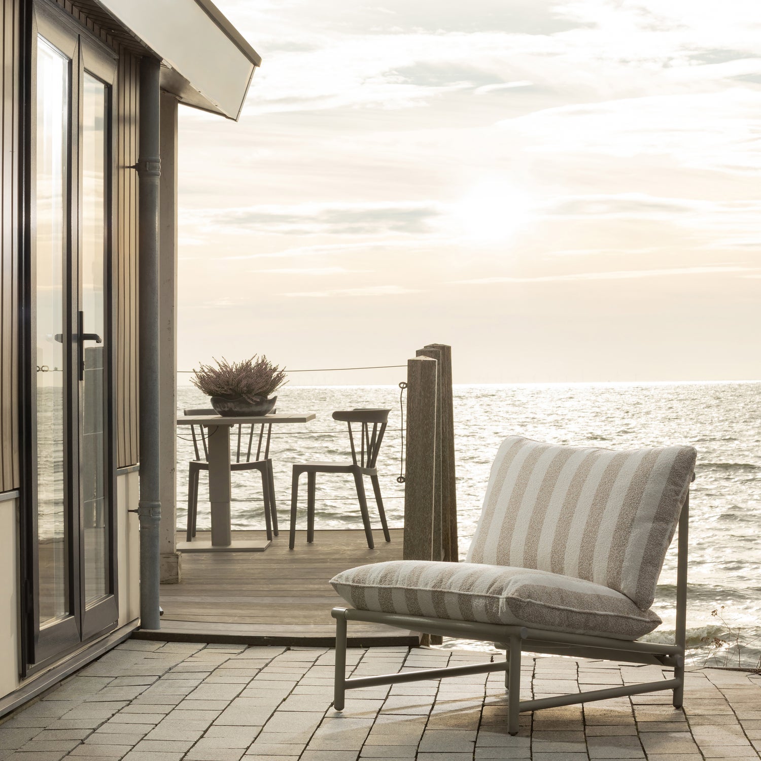 ELVO White Garden Armchair with Sand Cushion