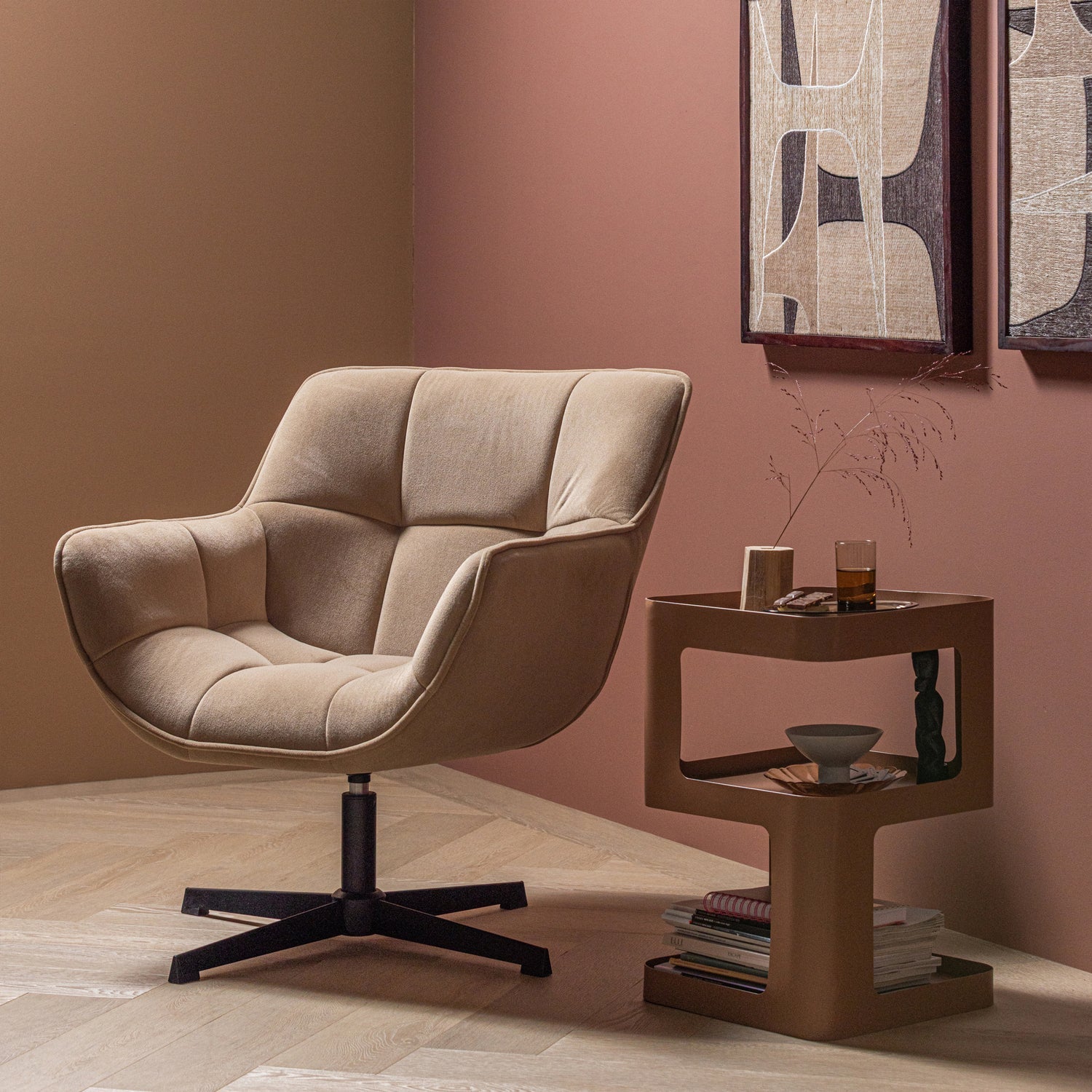 Velvet Swivel Armchair WIBO Beige