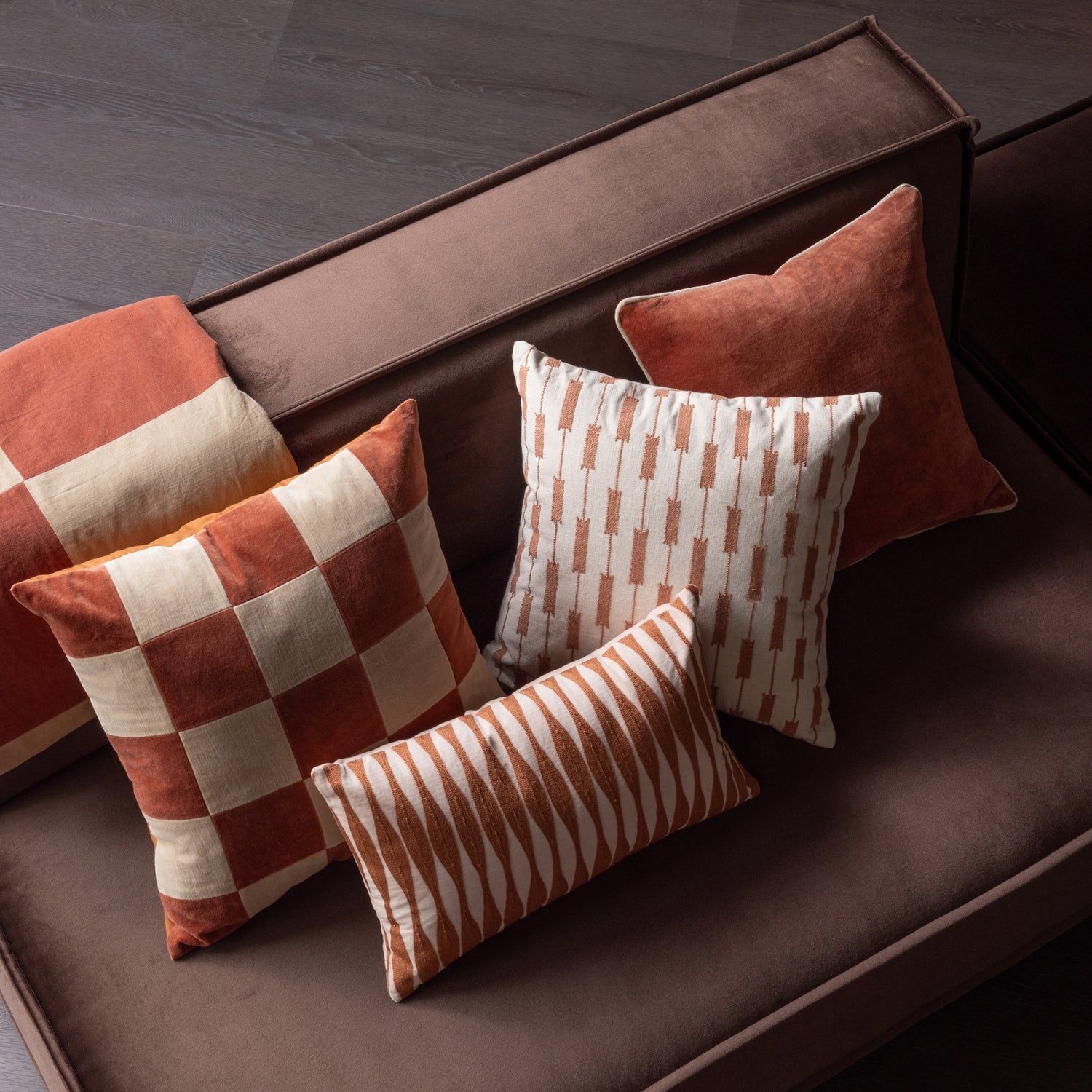 ZENA Cushion Set Pink with Rusty Brown