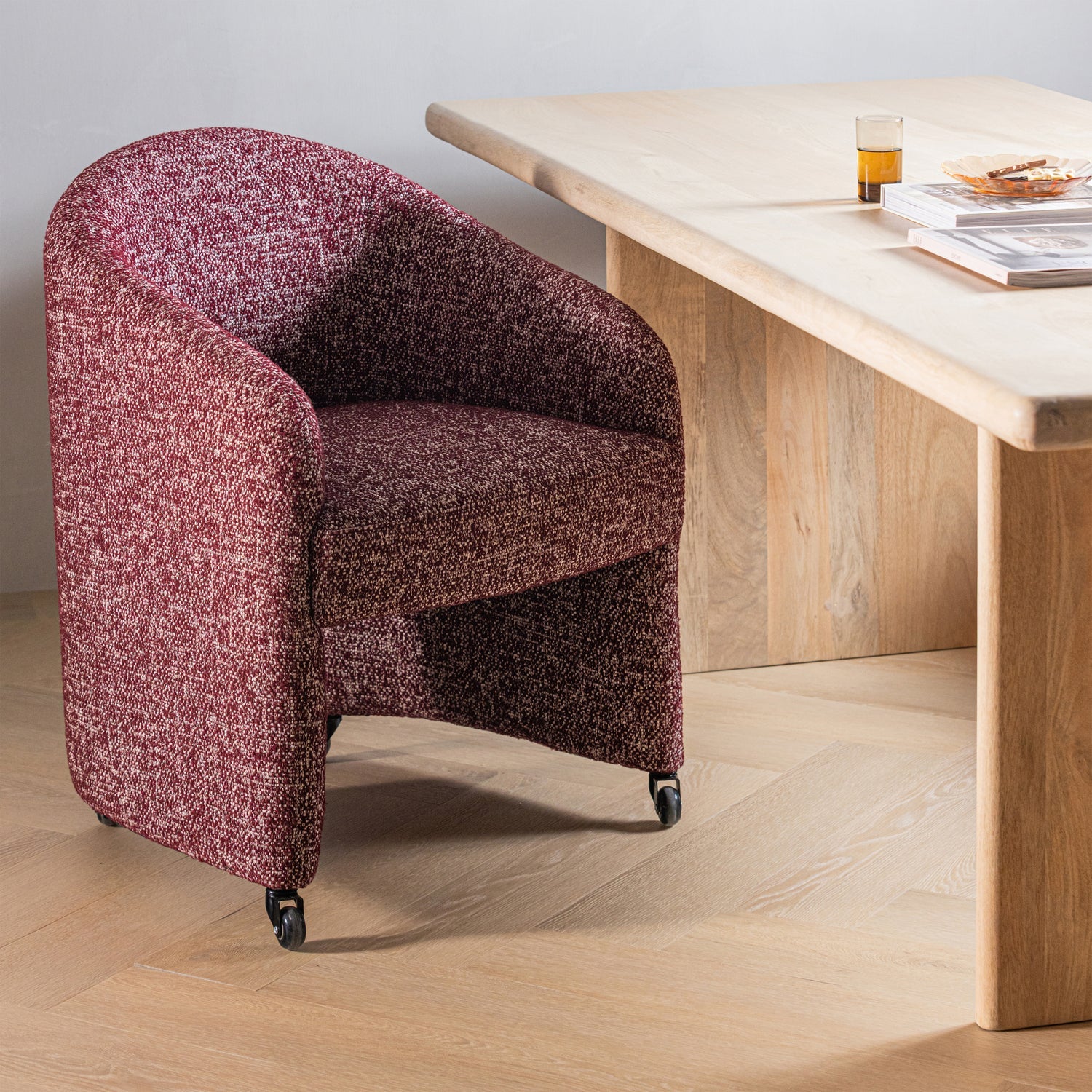 Burgundy Melange CORDO Armchair on Wheels