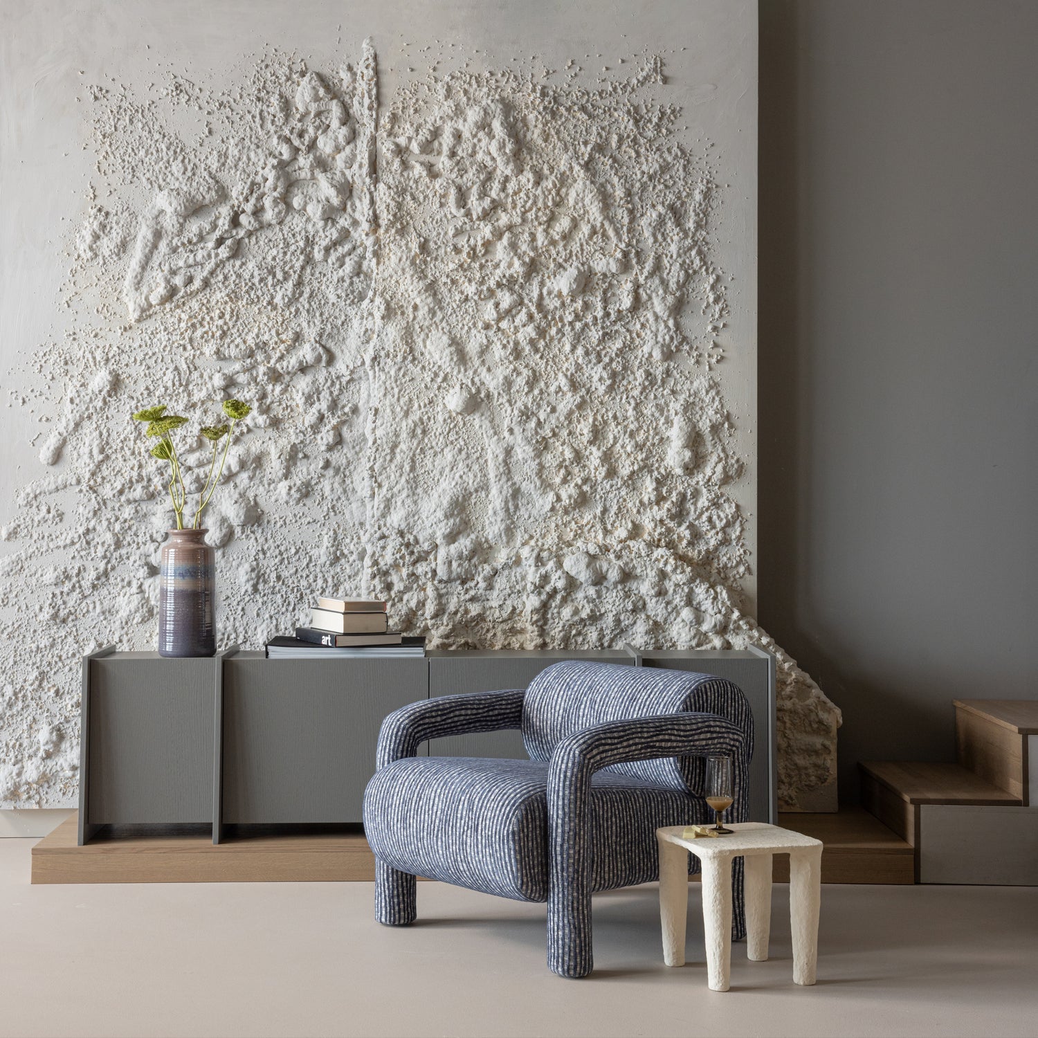 LENNY Armchair in Gray with Blue