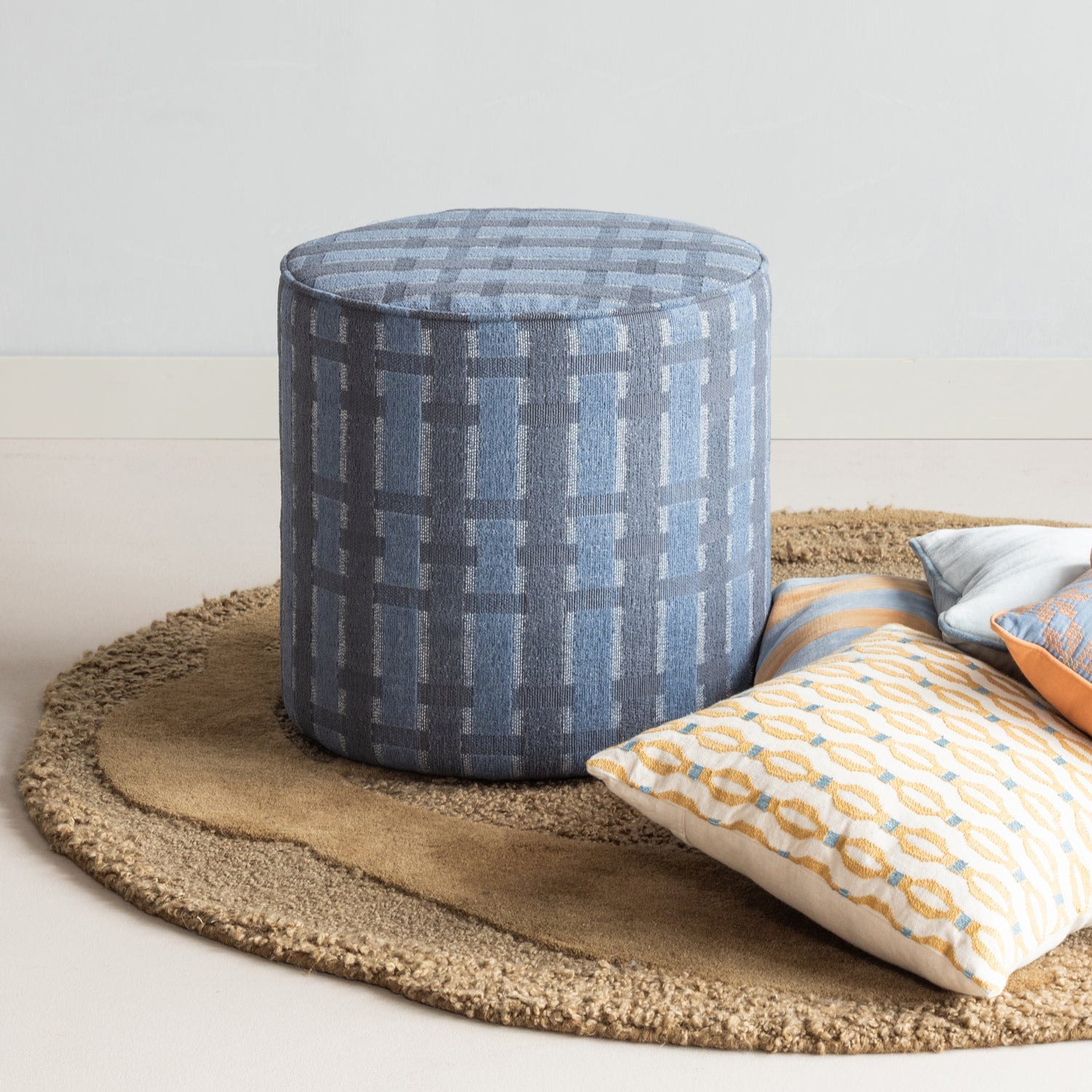 Gray SARLI Pouf with Blue