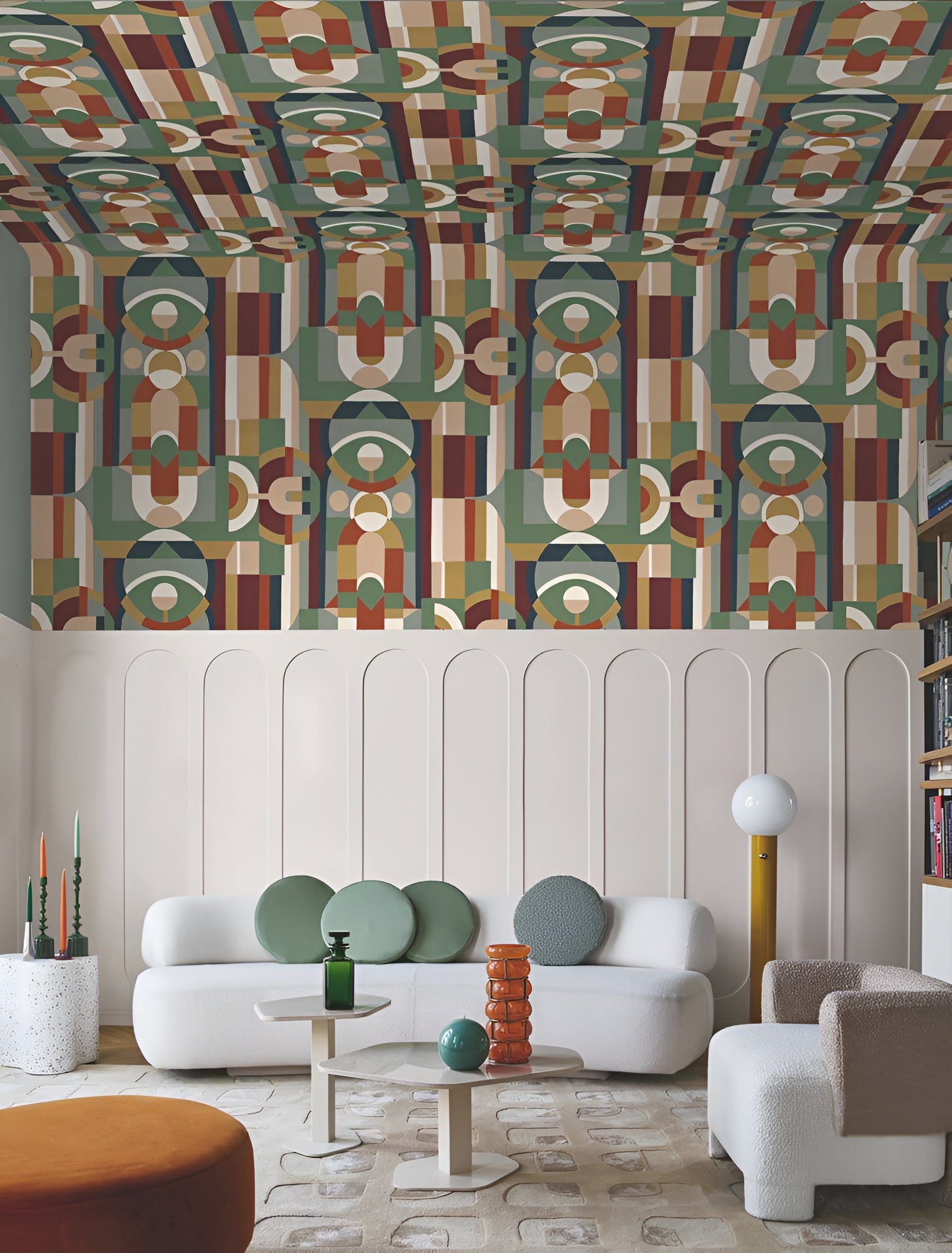 Tapete mit geometrischem Glasmalerei-Motiv VITRAIL - CÉLADON/KAKI seledyn mit khaki