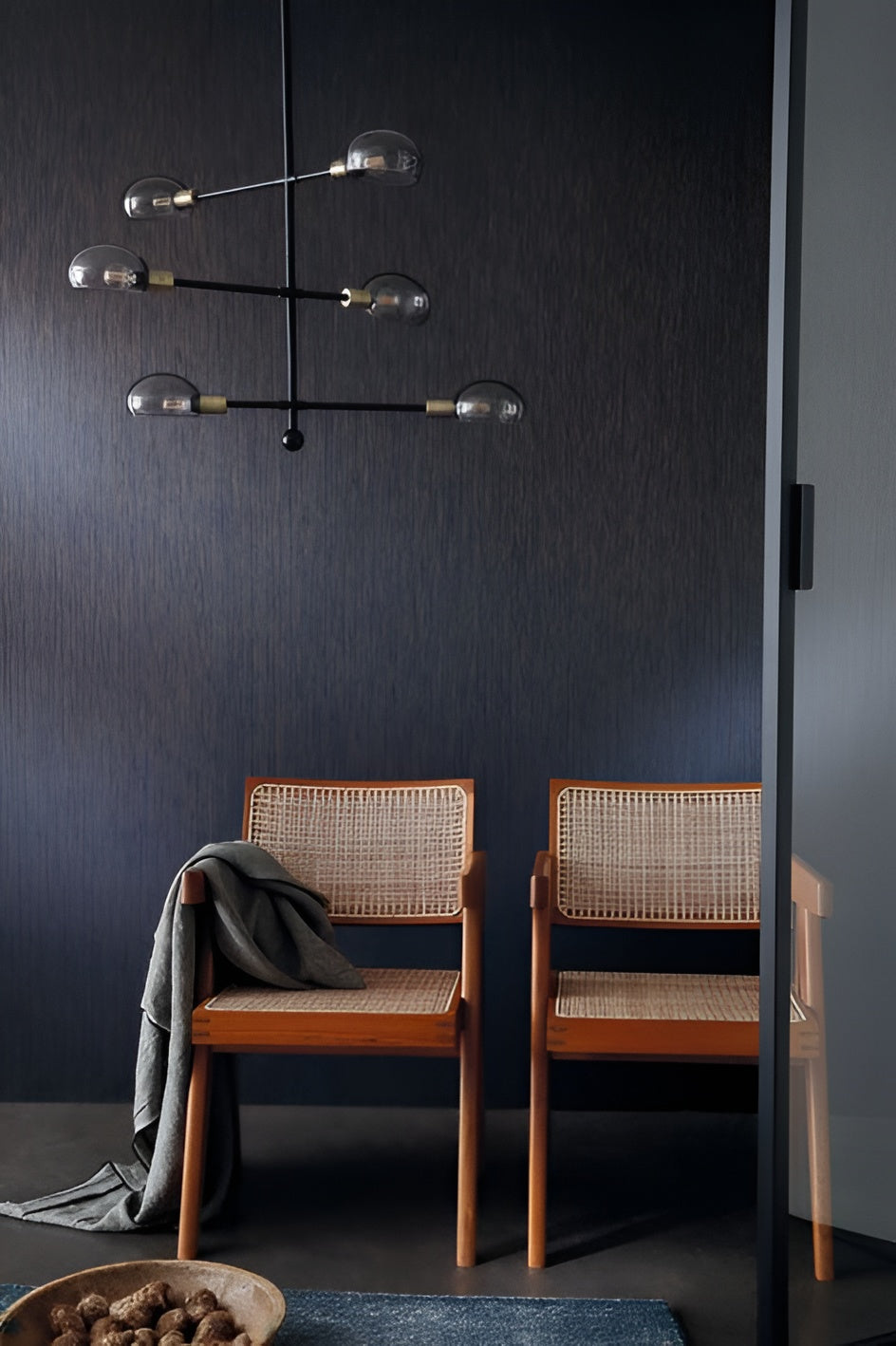 Textilstruktur-Tapete mit vertikalen Streifen JUSSIEU - BLEU CUIVRE marineblau mit Gold