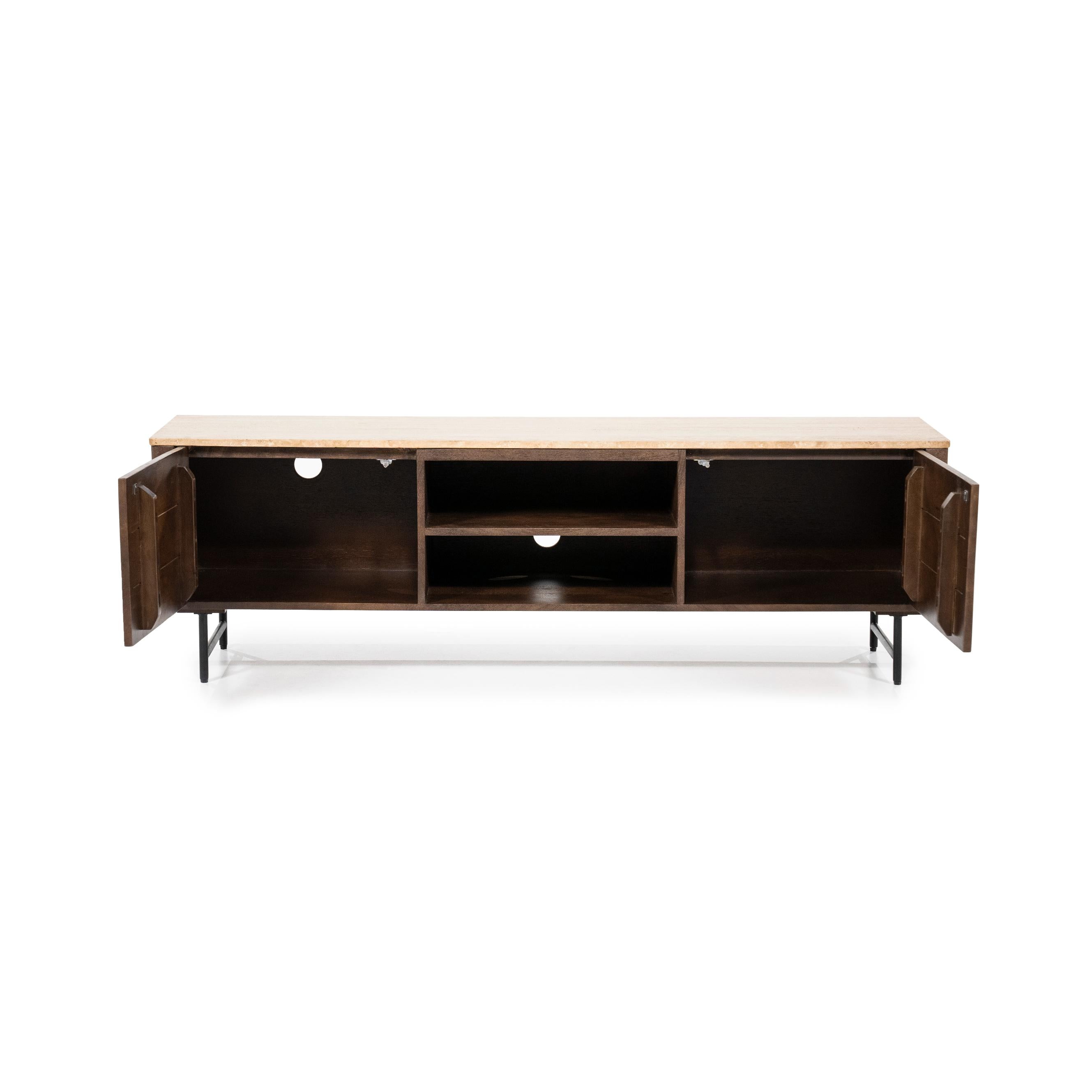 RTV Cabinet LIO brown mango wood with travertine