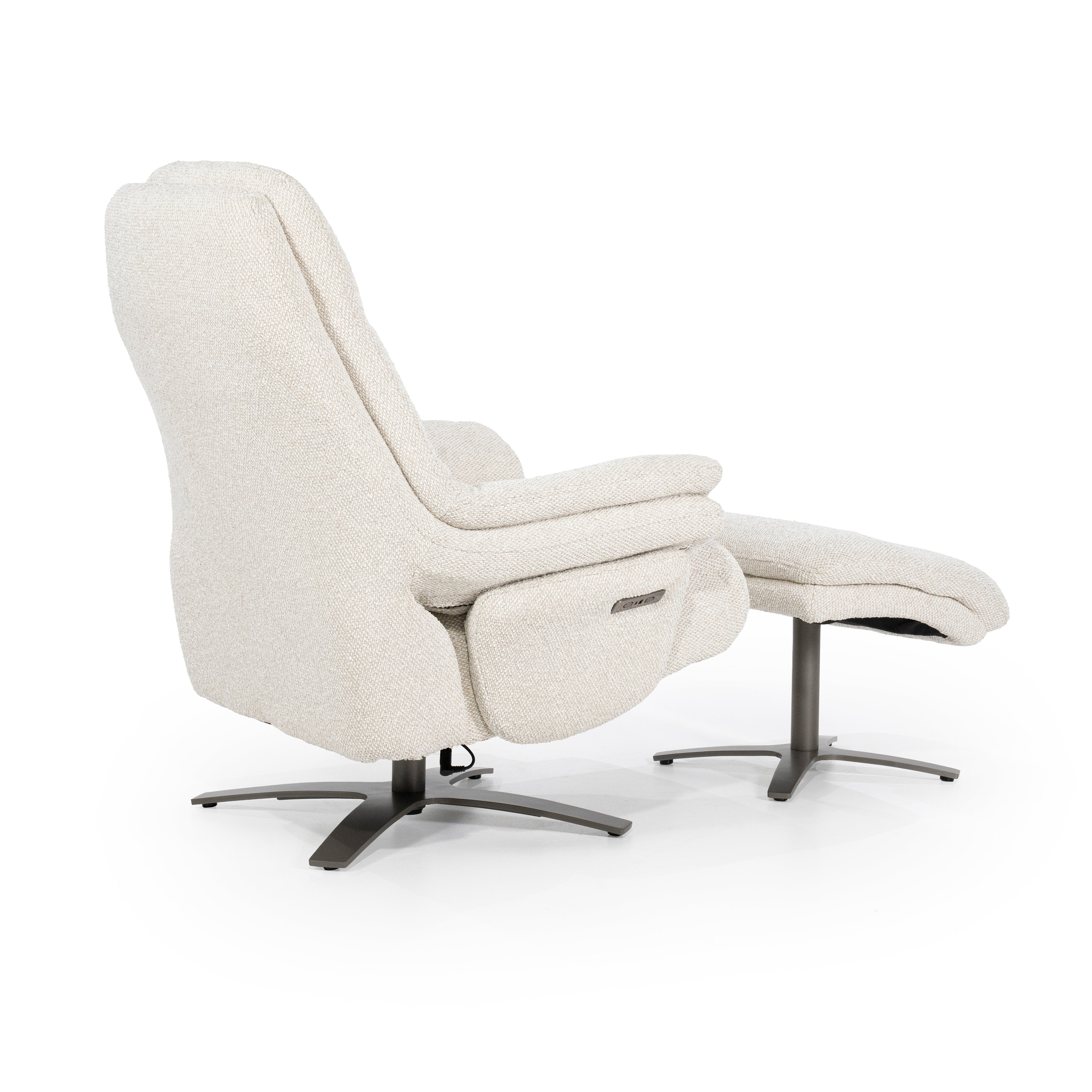 CALEB beige armchair with black base and footrest
