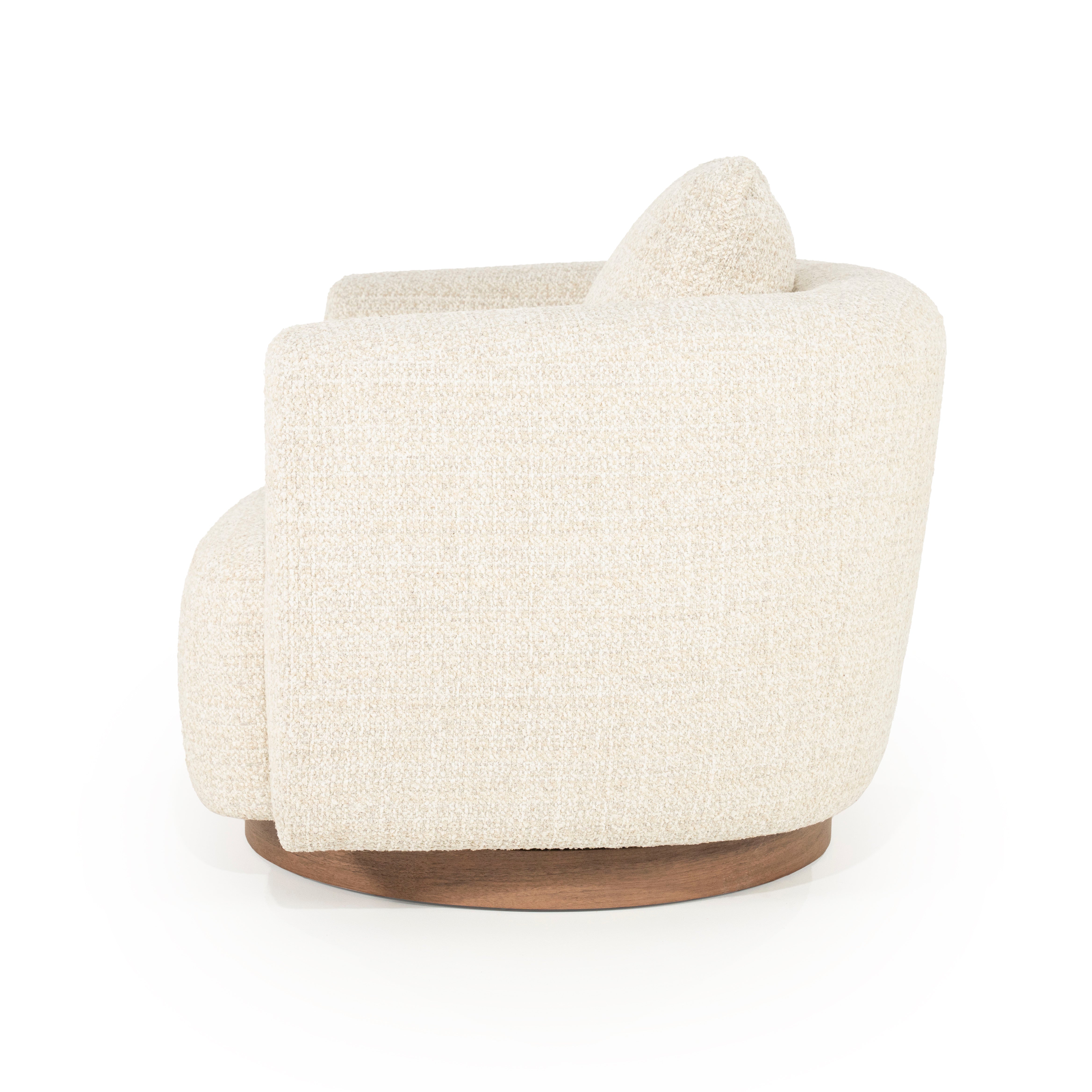 JORDAN light beige swivel armchair with wooden base
