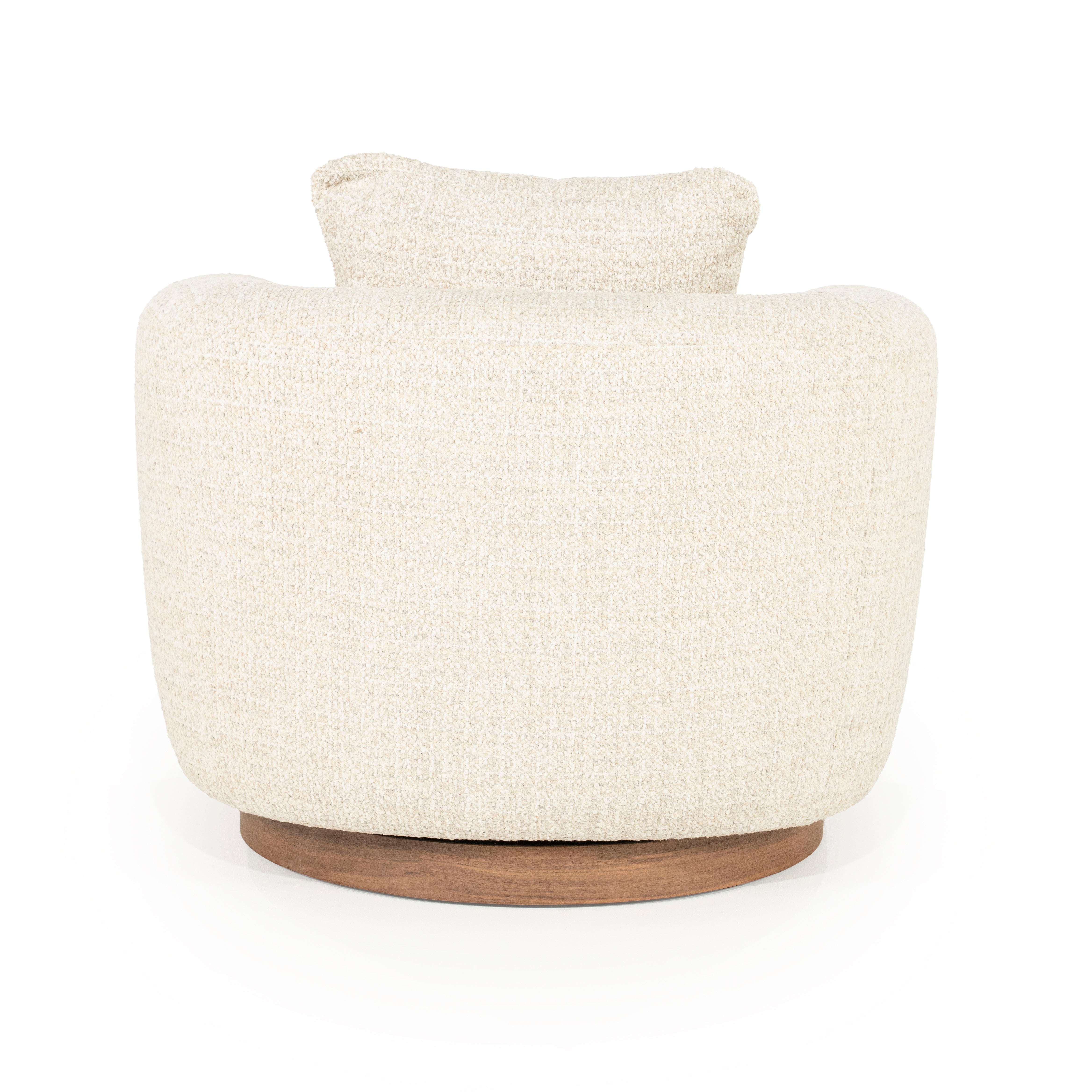 JORDAN light beige swivel armchair with wooden base