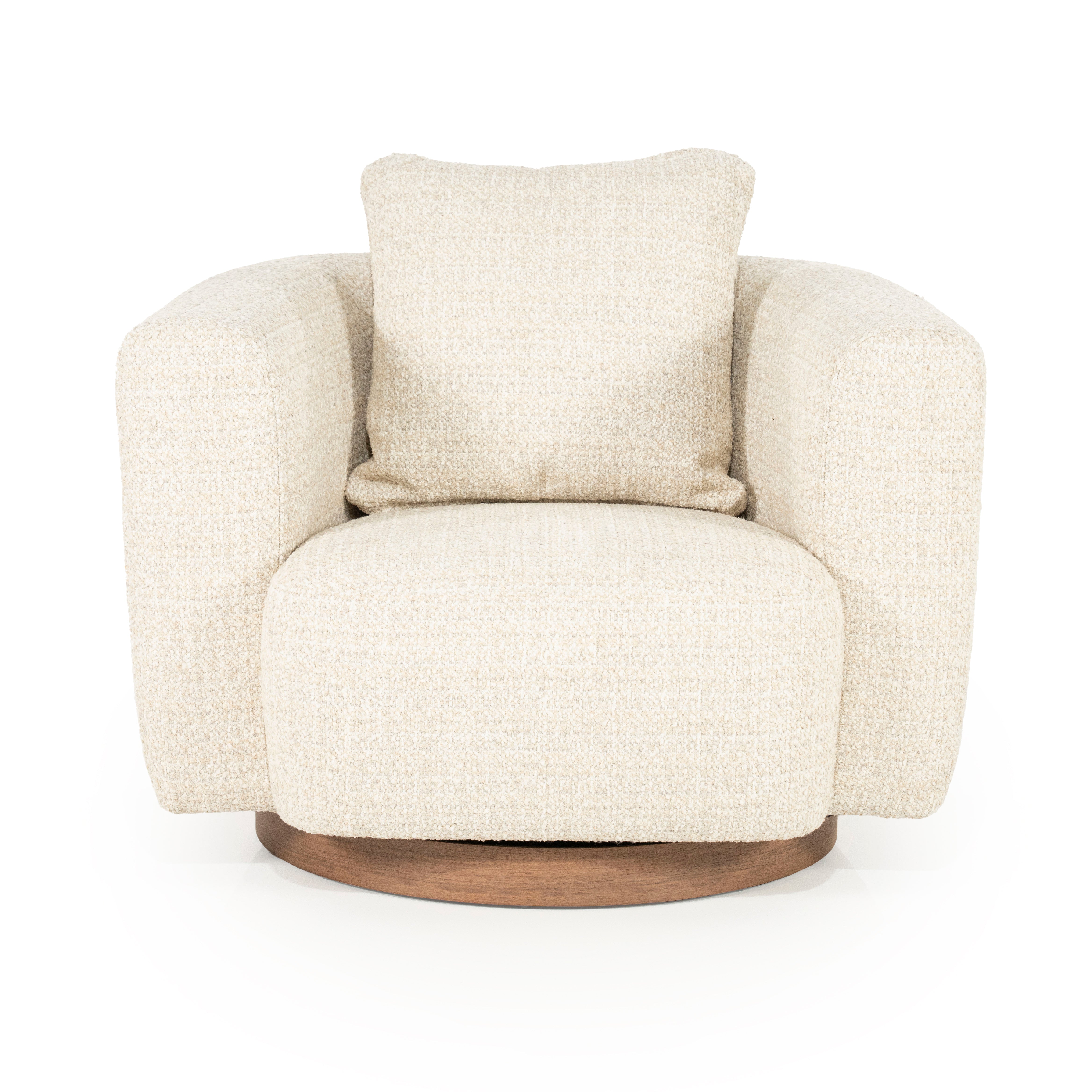JORDAN light beige swivel armchair with wooden base