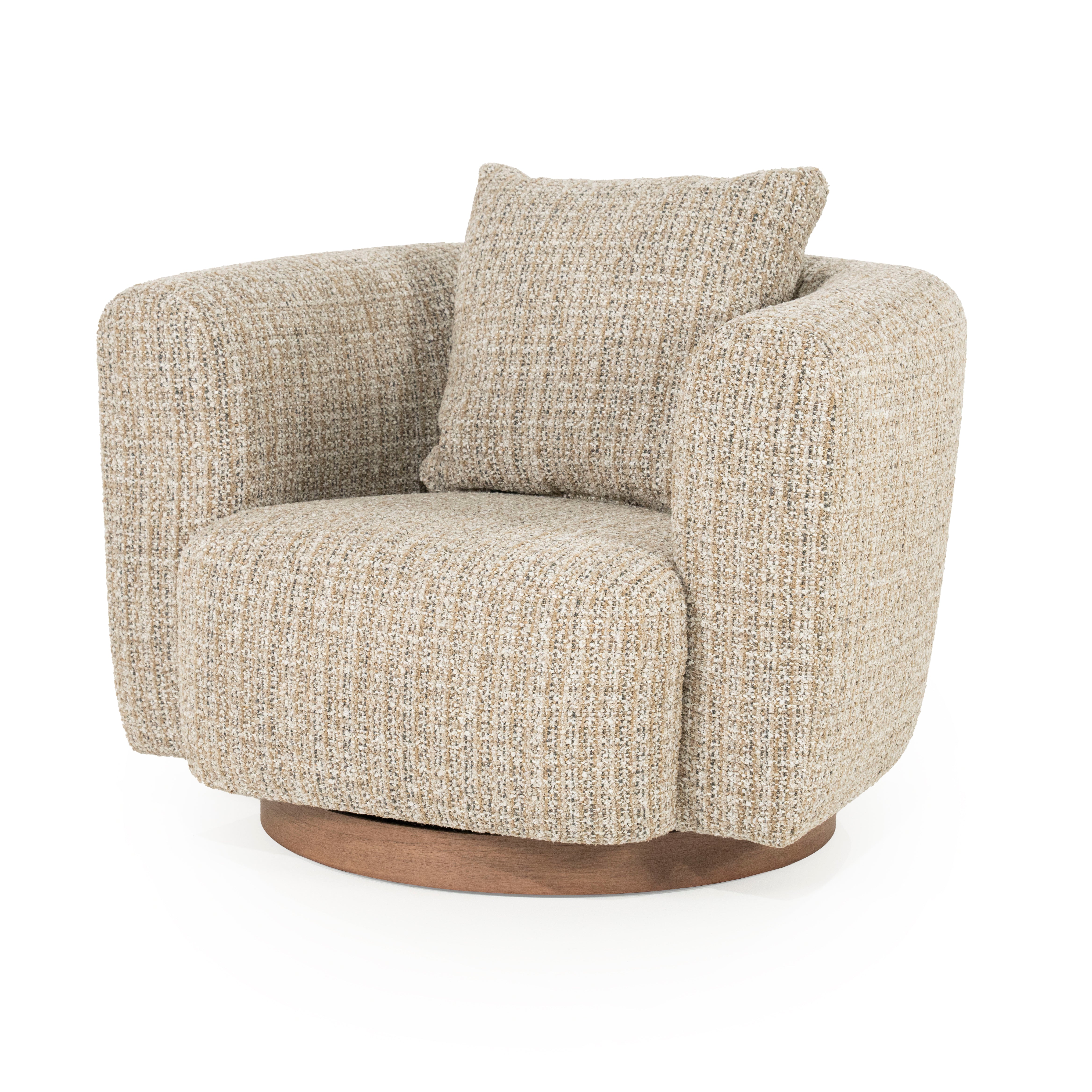 JORDAN beige swivel armchair with wooden base