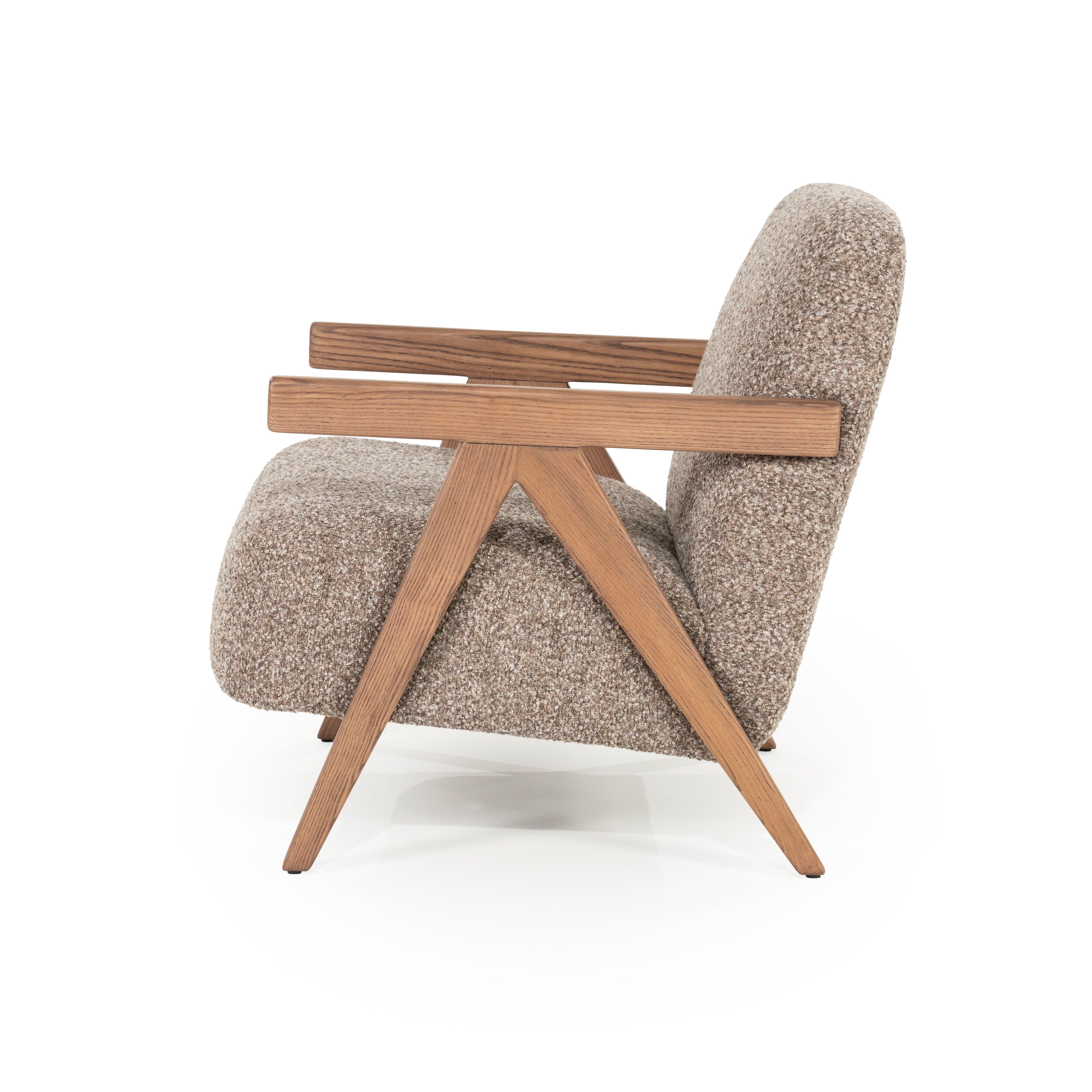 FRANCIS Armchair in Dark Beige with Wooden Base