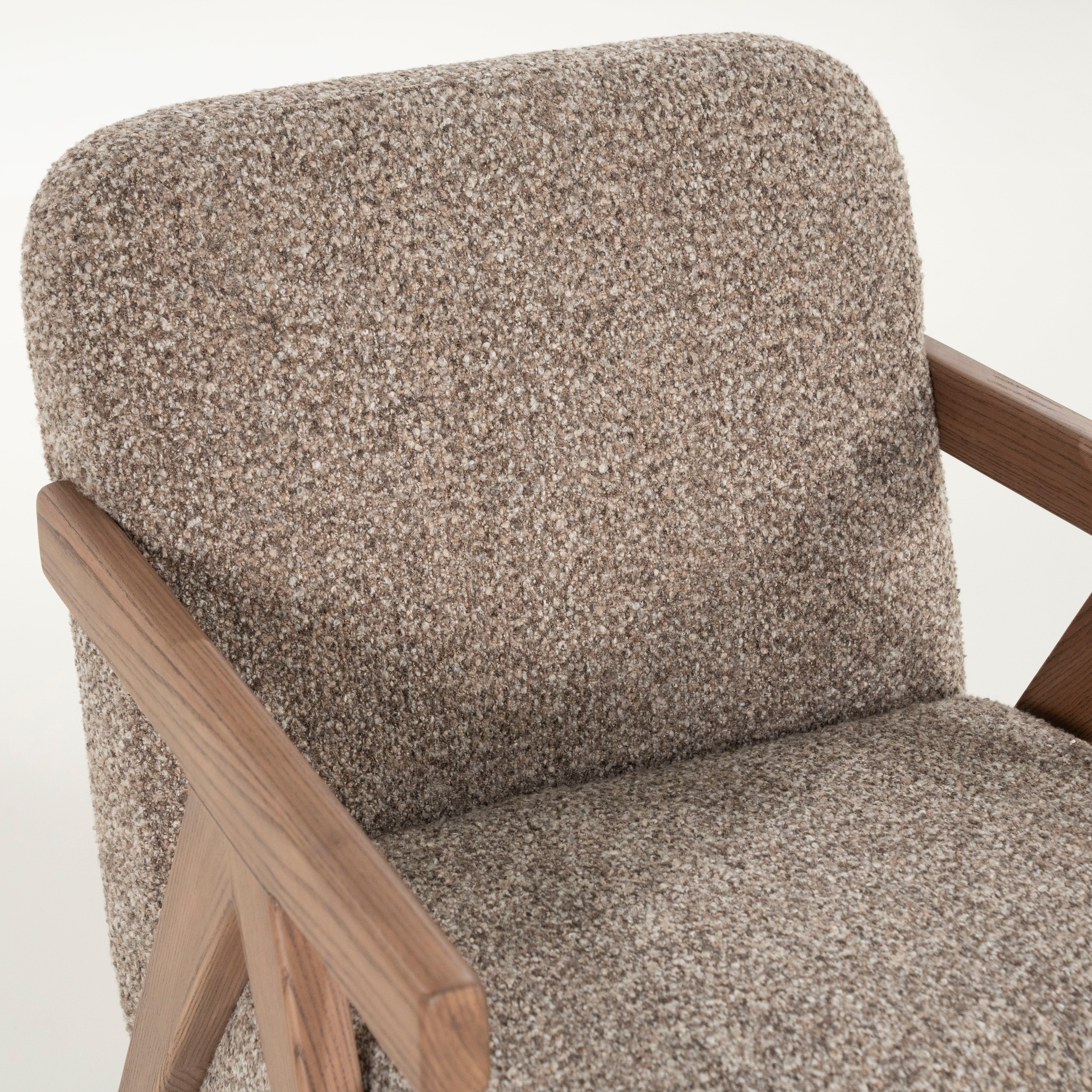 FRANCIS Armchair in Dark Beige with Wooden Base