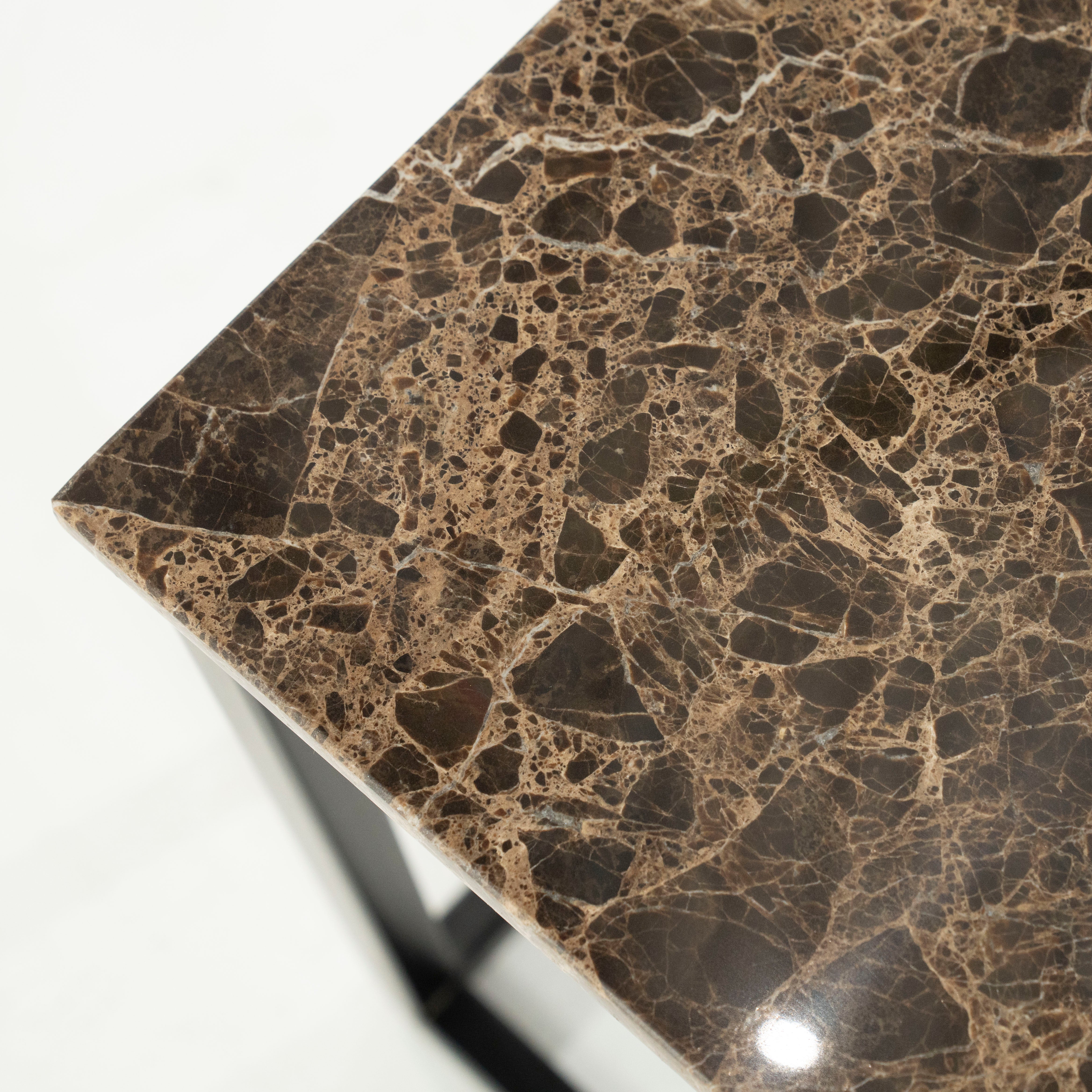 RICO Side Table Dark Brown Marble with Metal Base