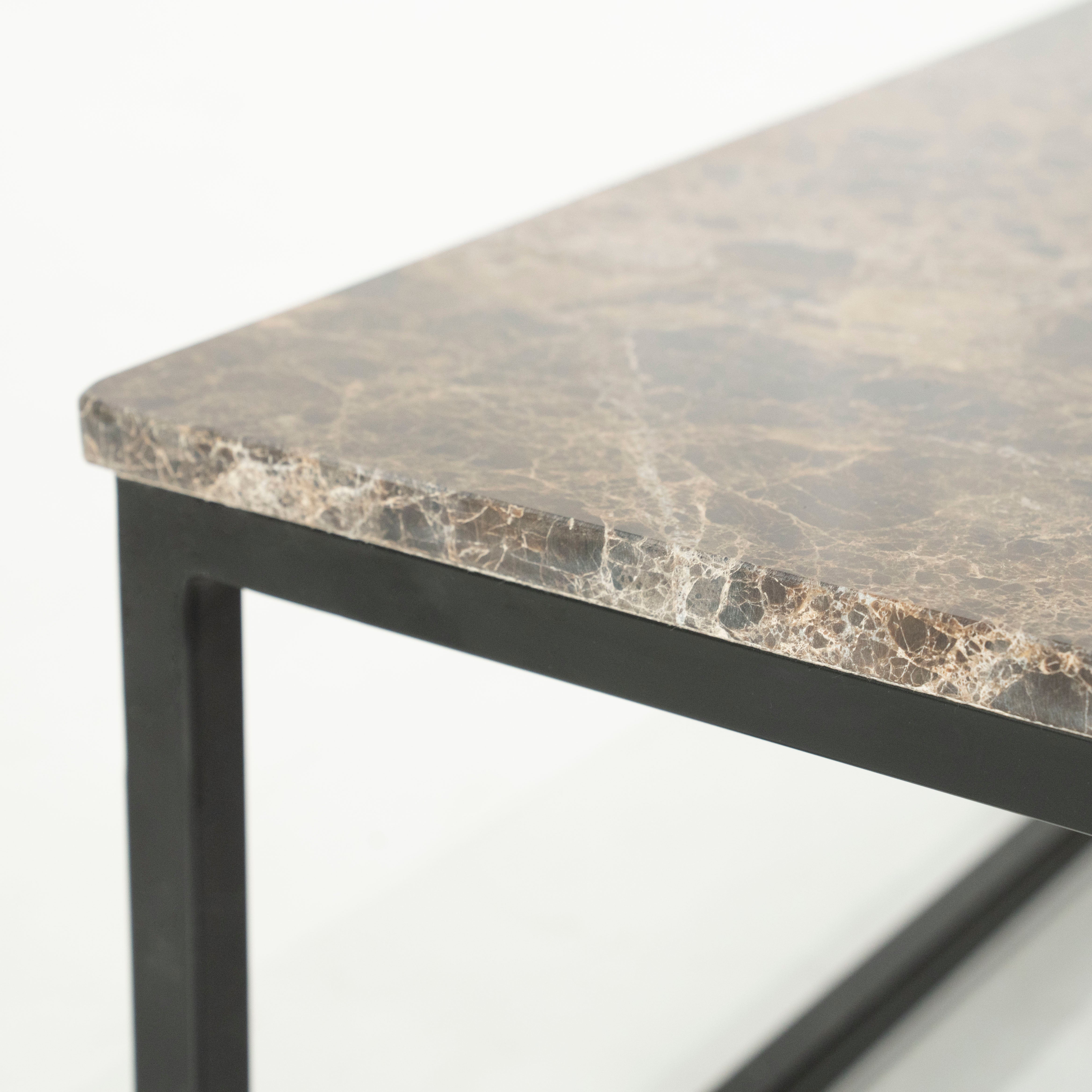 Couchtisch RICO dunkelbrauner Marmor mit Metallbasis