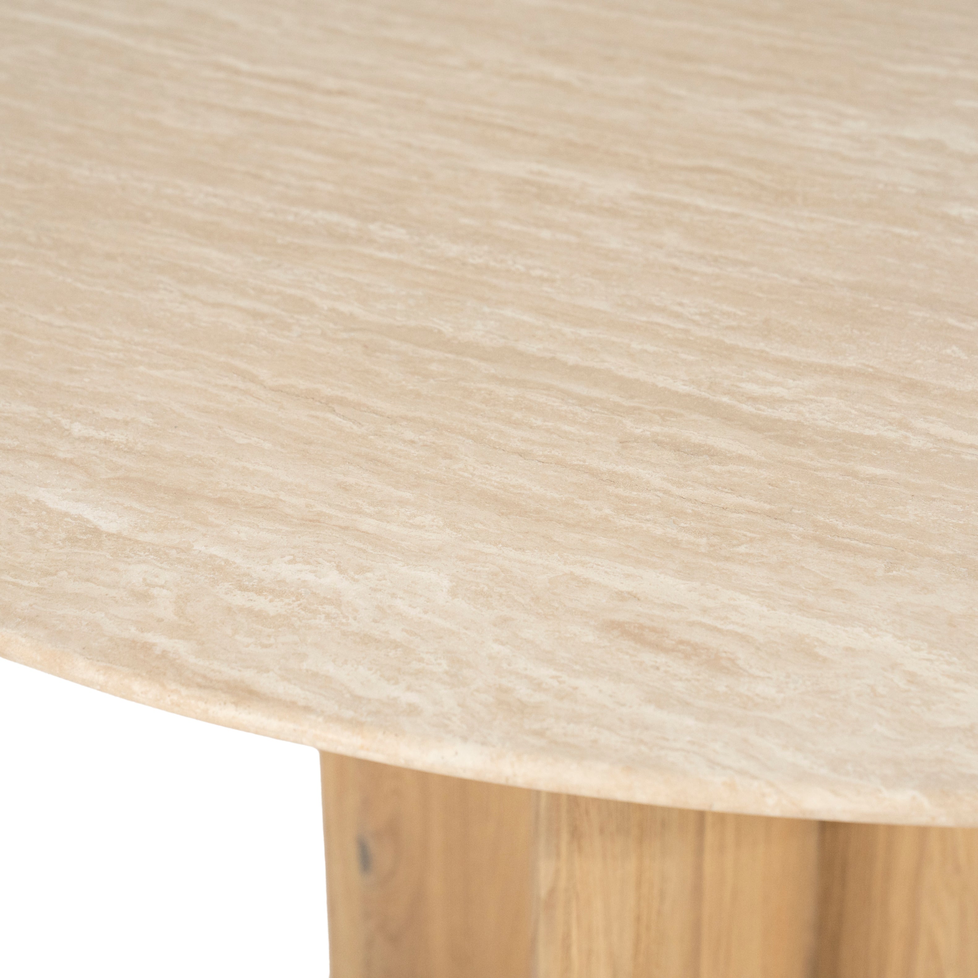 LOVA round table in travertine with an oak base