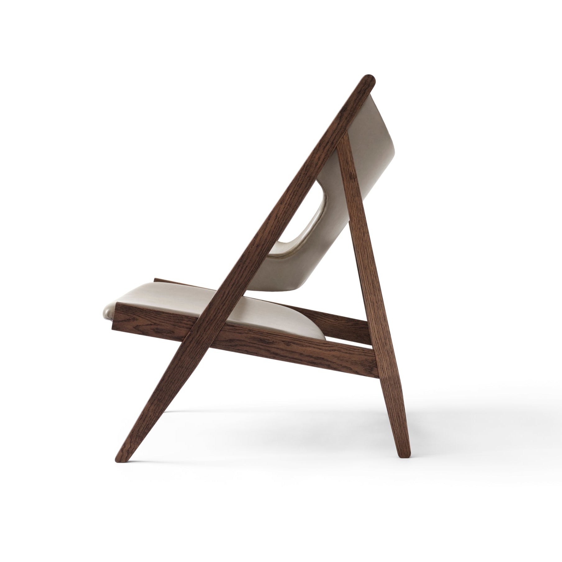 KNITTING armchair gray leather with dark oak base