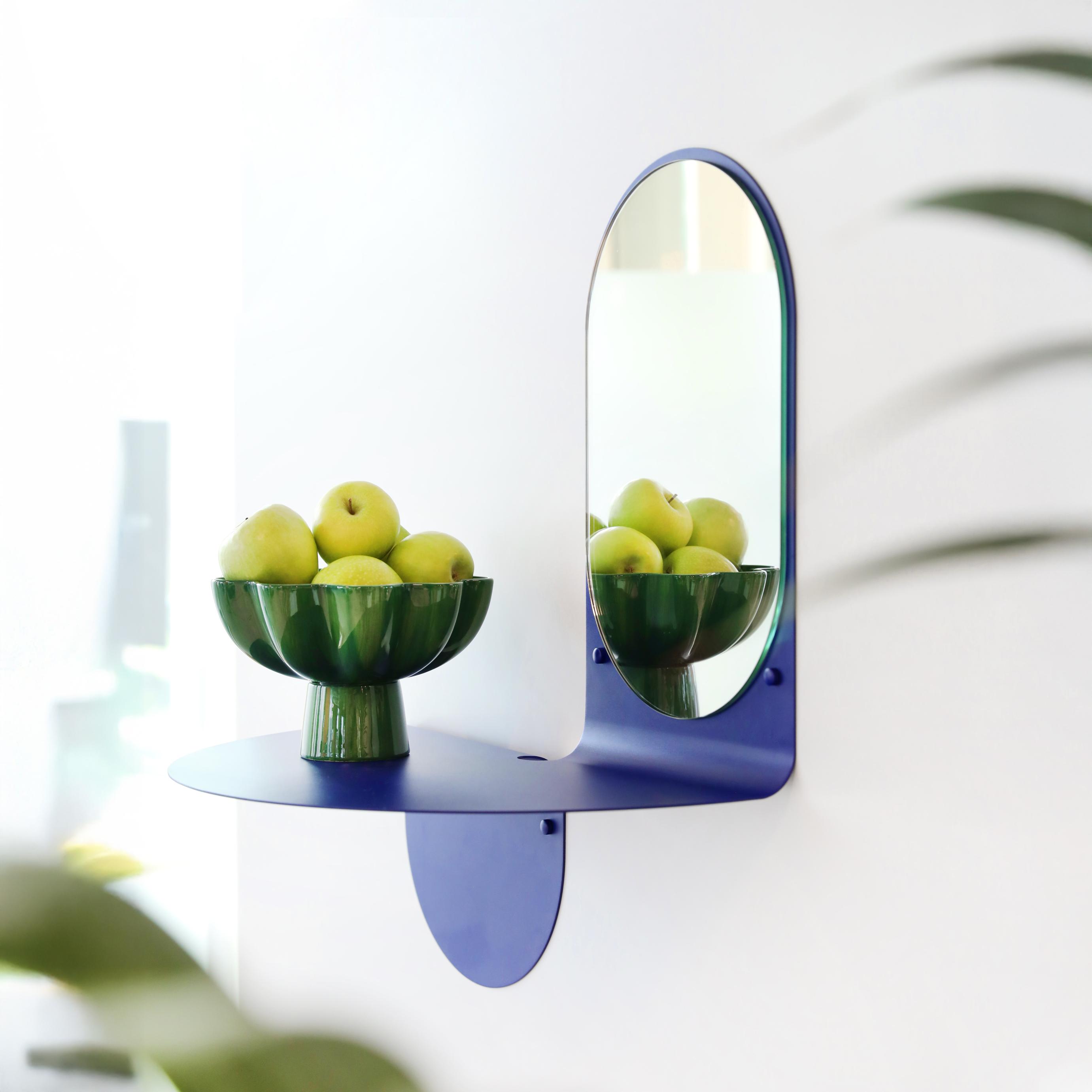 Wall mirror with shelf FLIP blue