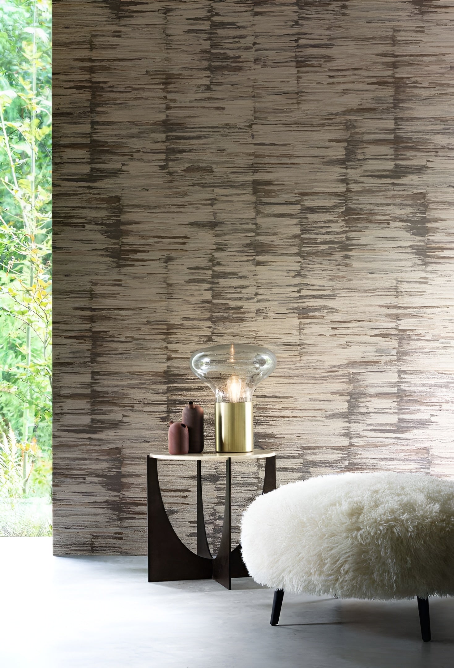 Strukturierte Textiltapete mit Streifen ALCHEMILLA - BLEU DEAUVILLE/GRIS NUAGE blau mit beige