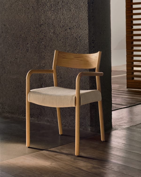 FALCONERA Stuhl beige Chenille mit Eichengestell