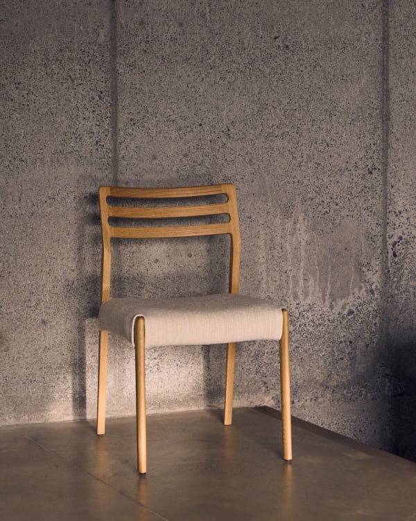 CUDIA Stuhl beige Chenille mit Eichengestell