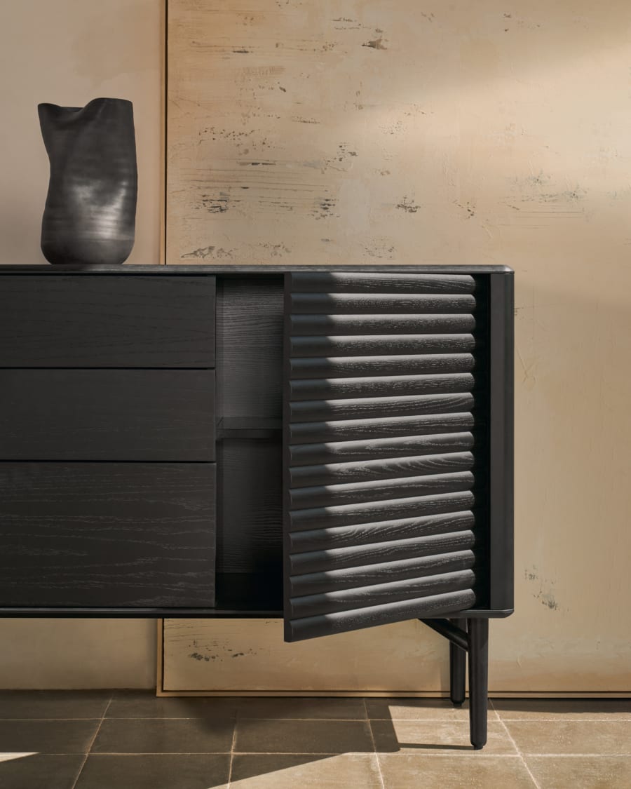 Lenon Veneer chest of drawers and solid black oak wood