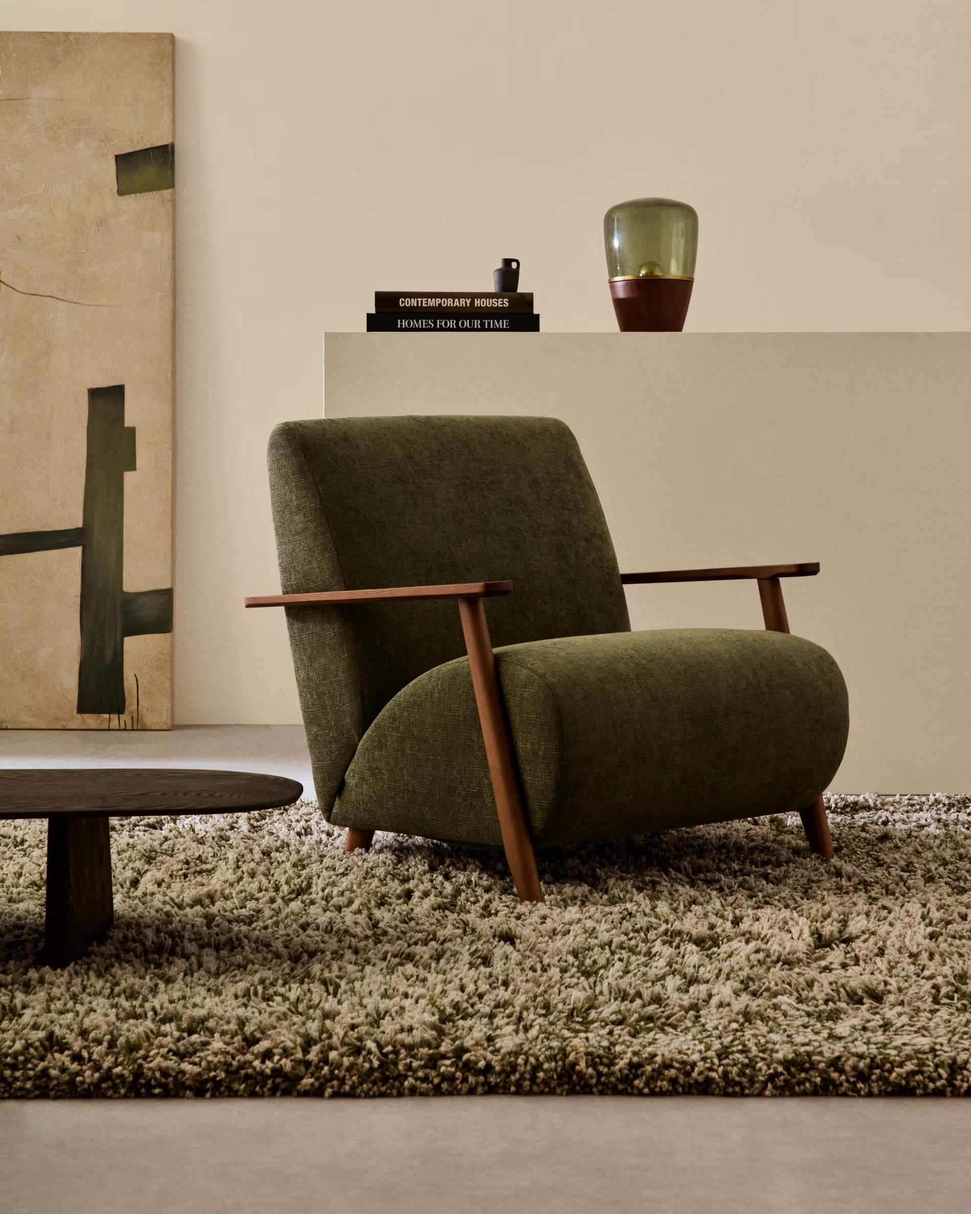 MEGHAN armchair green with dark ash base