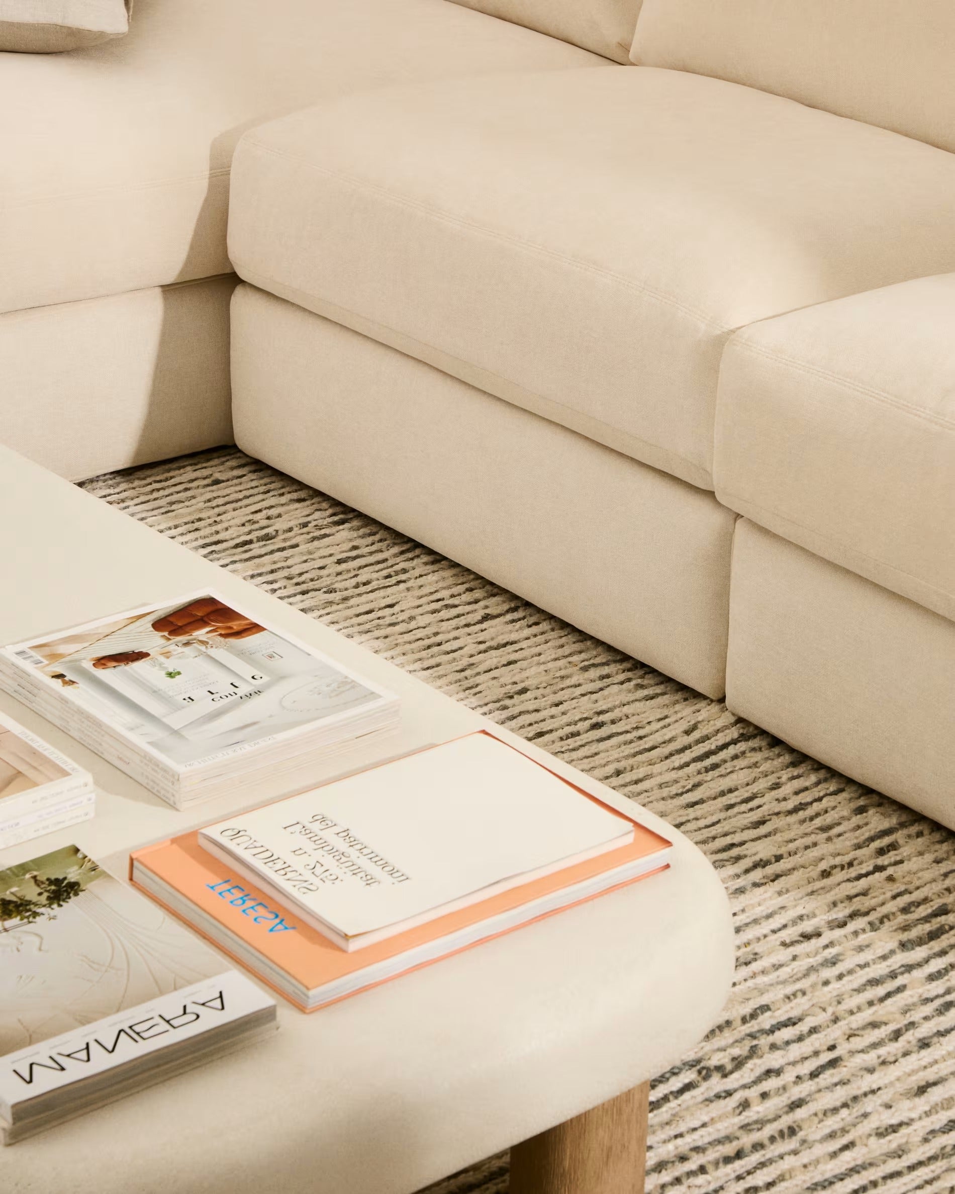 4-Sitzer-Ecksofa links ALEA ecru Chenille