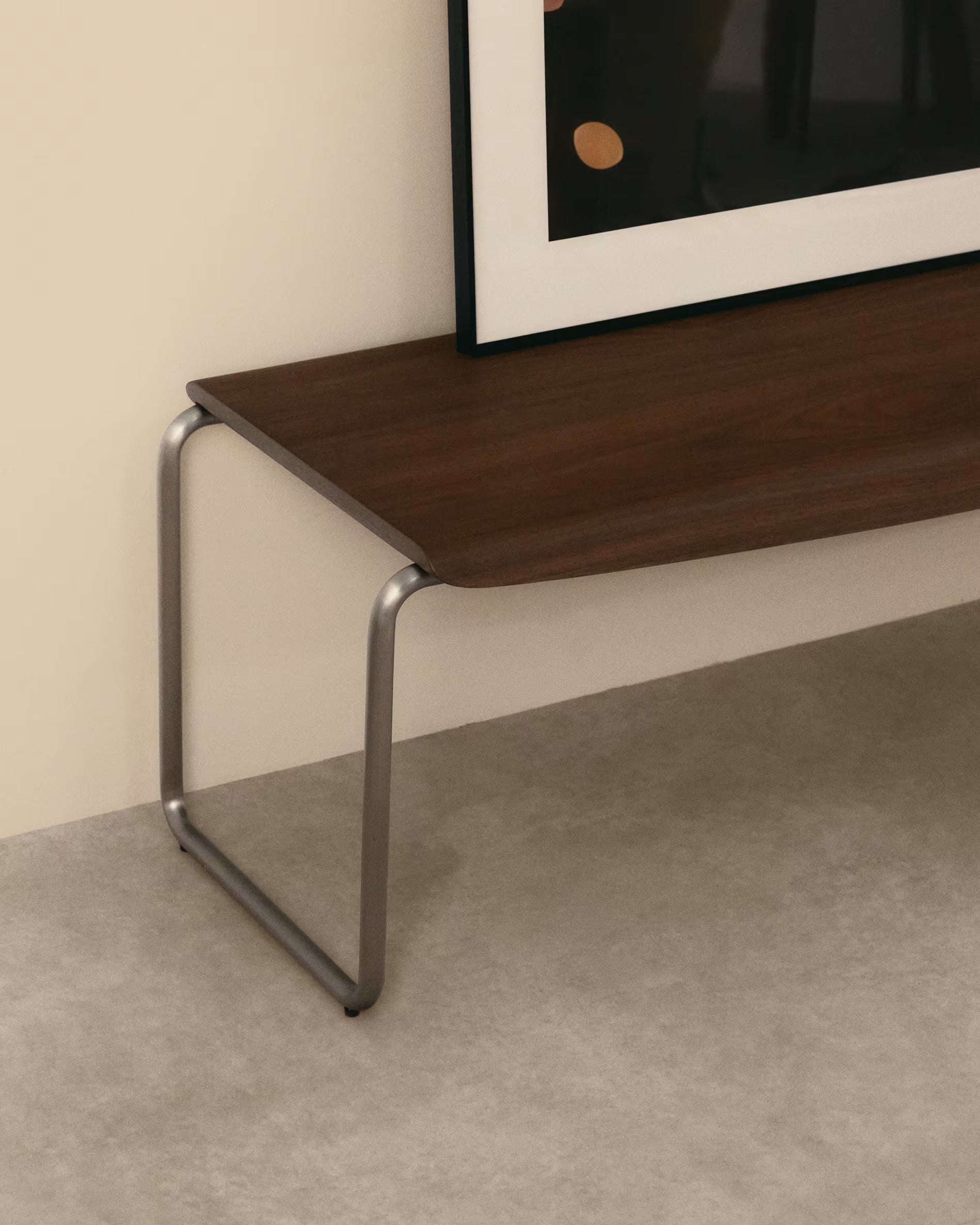 TARSEL bench dark brown walnut veneer with a steel base