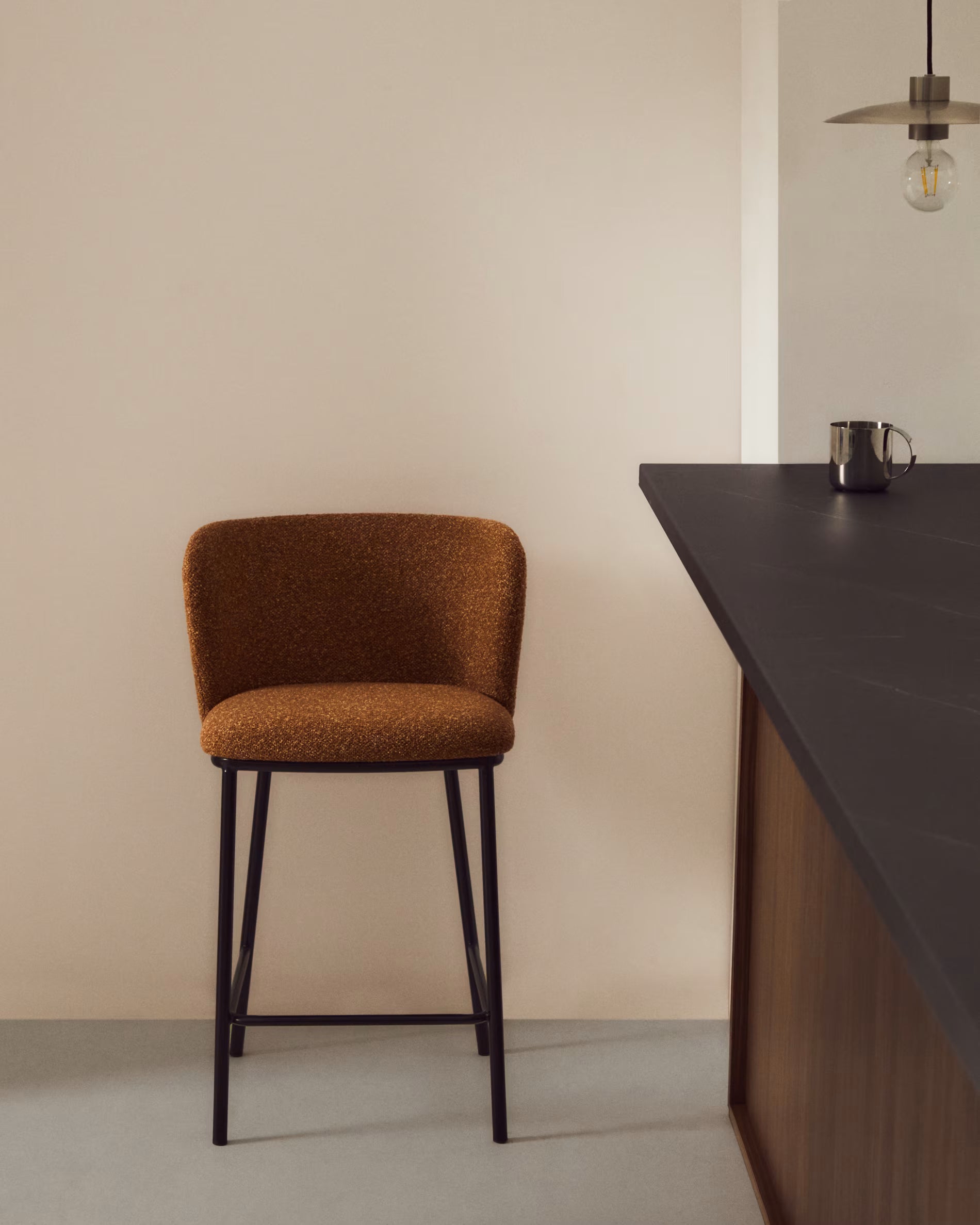 Bar stool CISELIA brick chenille with black base