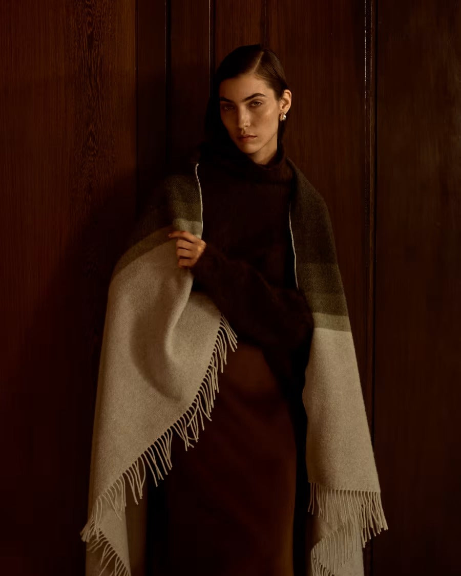 Wool rug VORENI beige with green