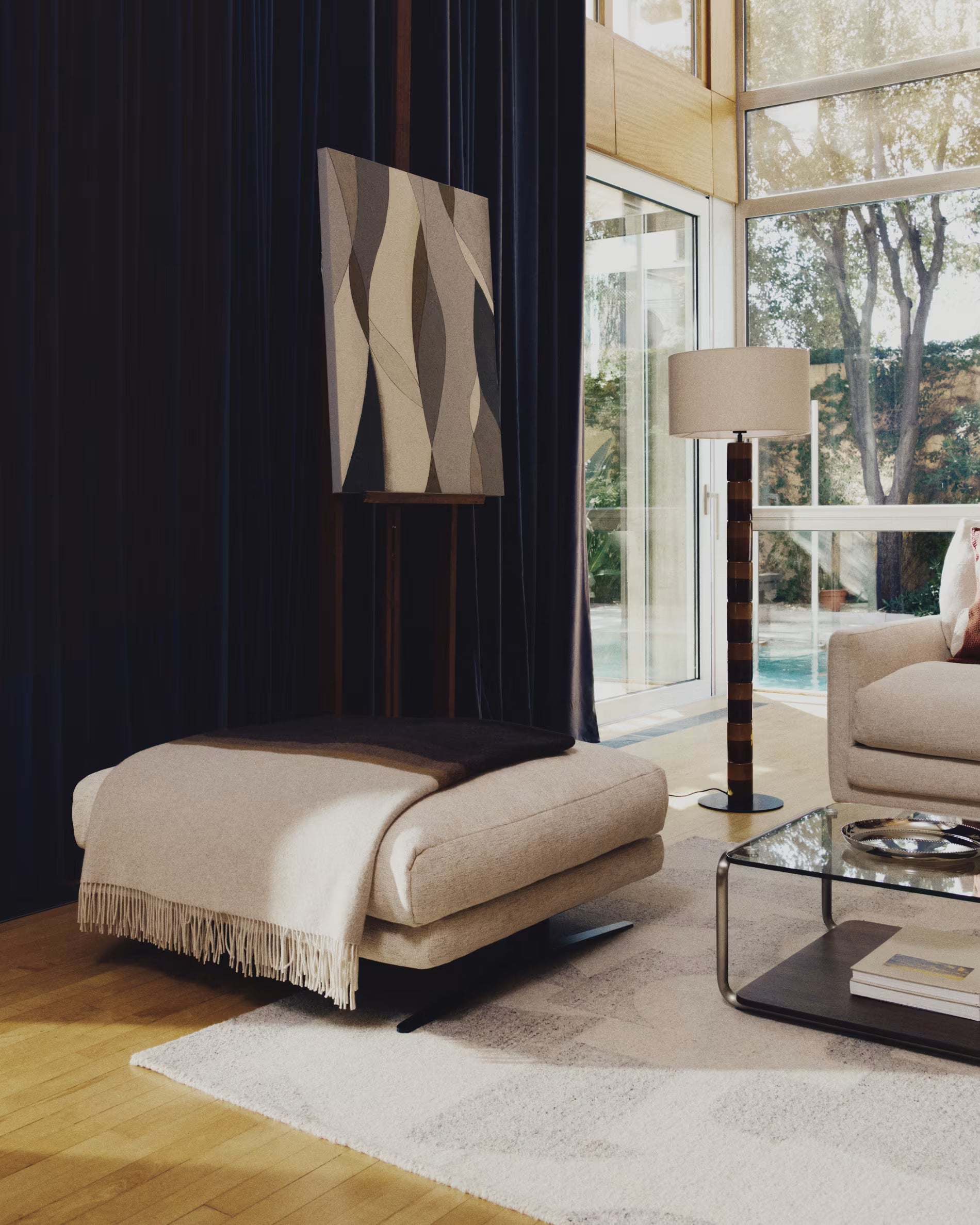 MAVRAN floor lamp brown with mustard