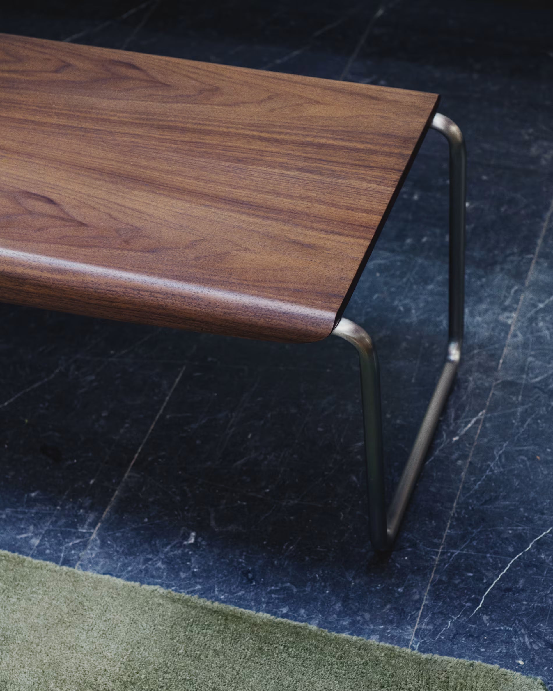TARSEL bench dark brown walnut veneer with a steel base