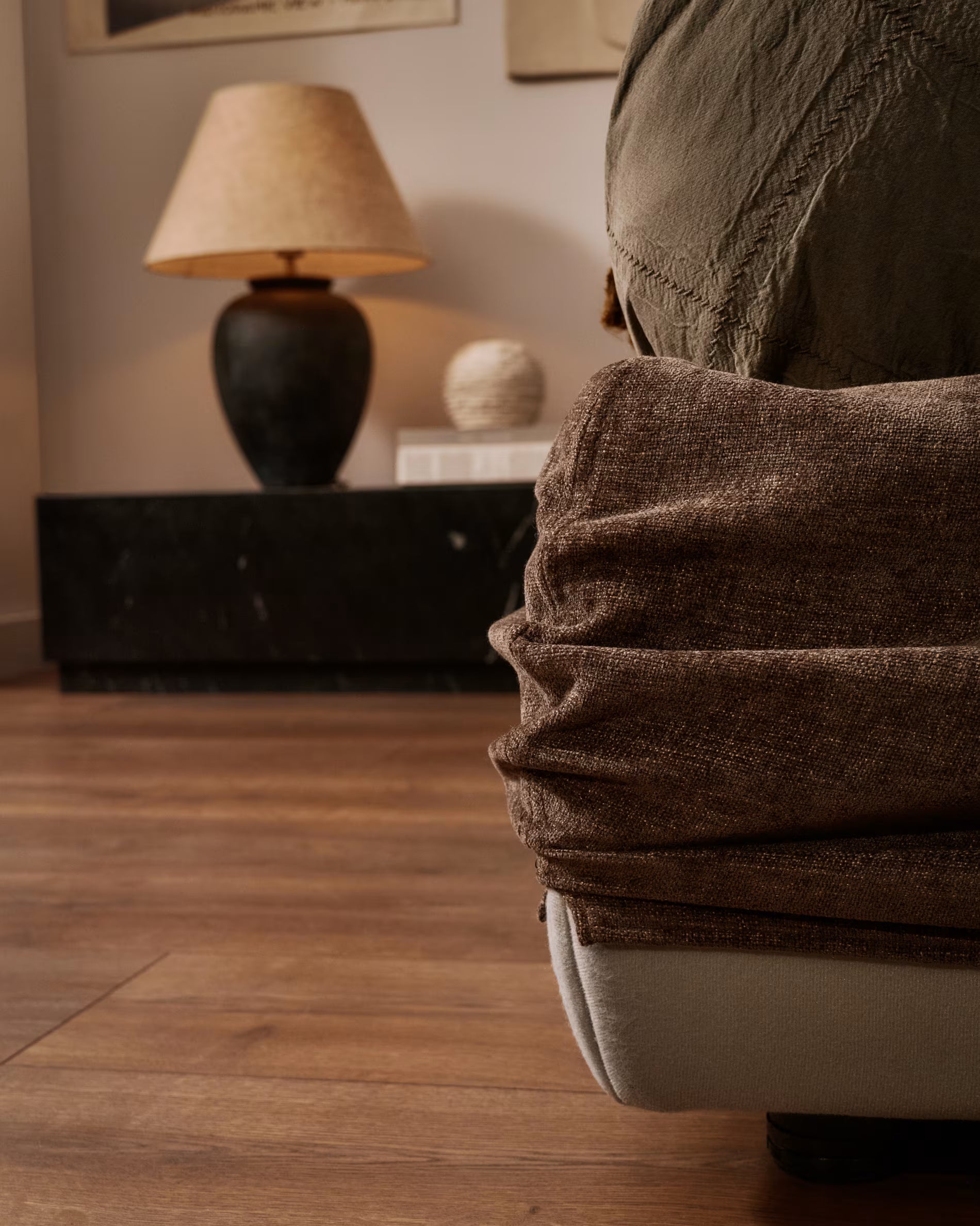 Bett mit Bettkasten DAFRA braunes Chenille