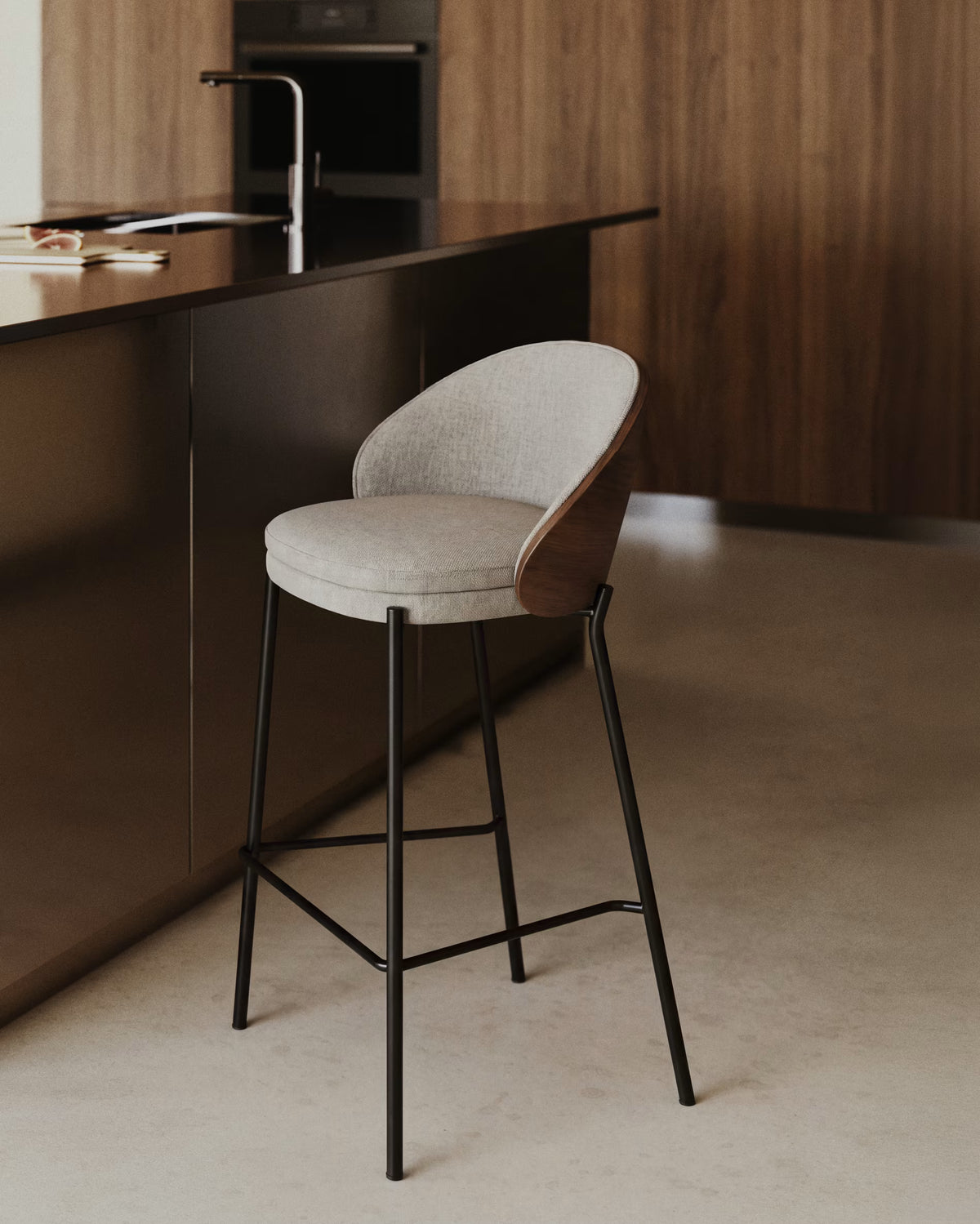 Barstuhl Eama hellbraun mit Wenge Finish