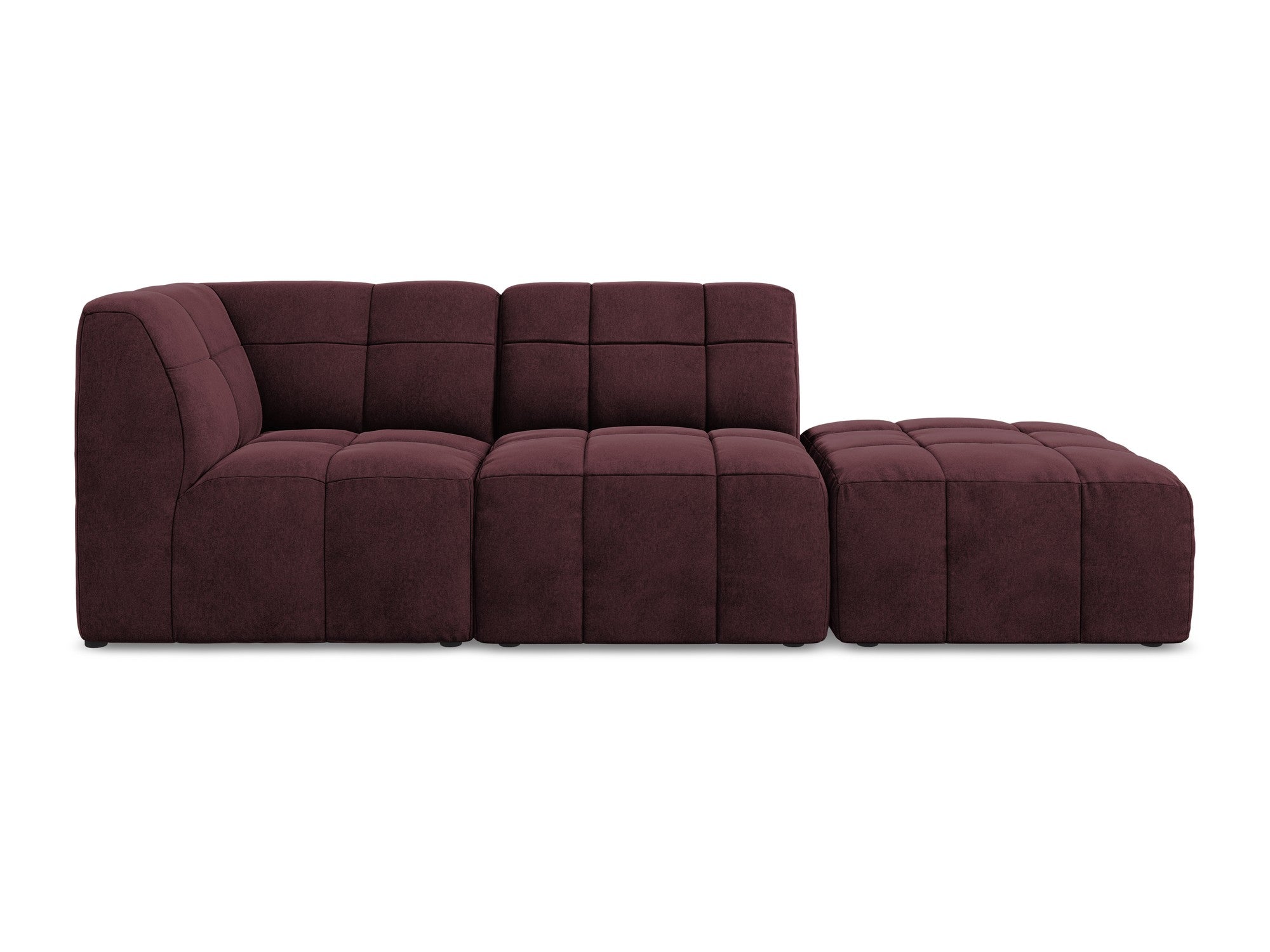 Burgundy Left-Open Velvet Modular Sofa for 3 People ALOHA
