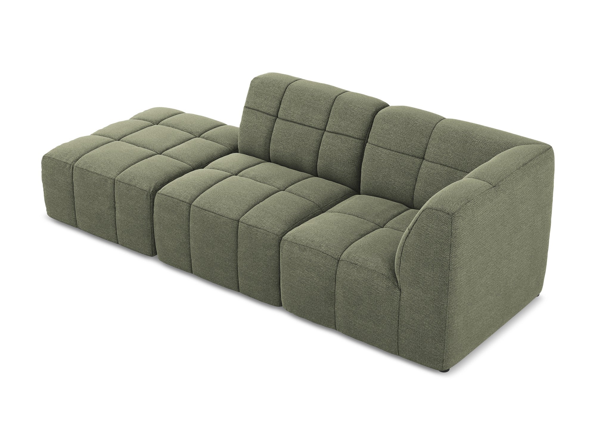 Modulares Sofa mit offener rechter Seite, 3-Sitzer ALOHA in olivgrünem Boucle