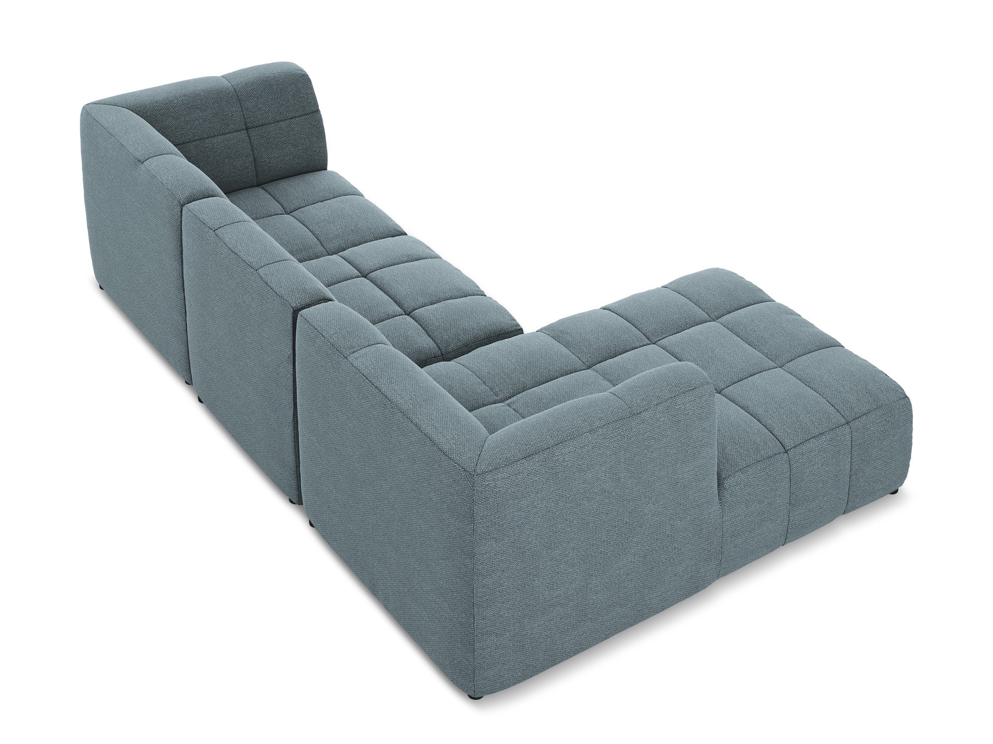 Left-facing modular sofa ALOHA in blue denim boucle, 3-seater