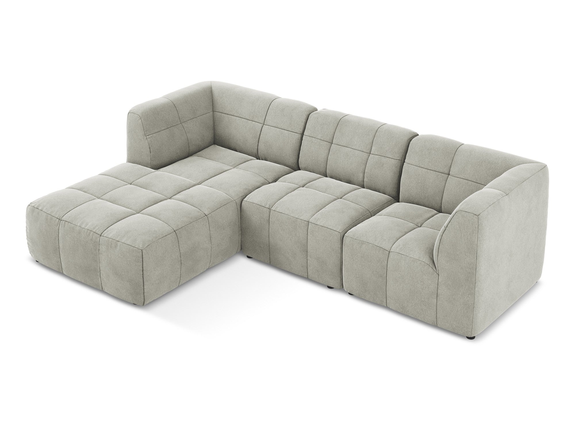 Left-facing velvet modular sofa for 3 people ALOHA light gray