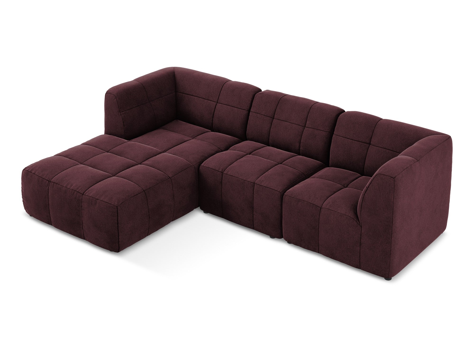Modularer Samt-Ecksofa linksseitig für 3 Personen ALOHA burgunderrot