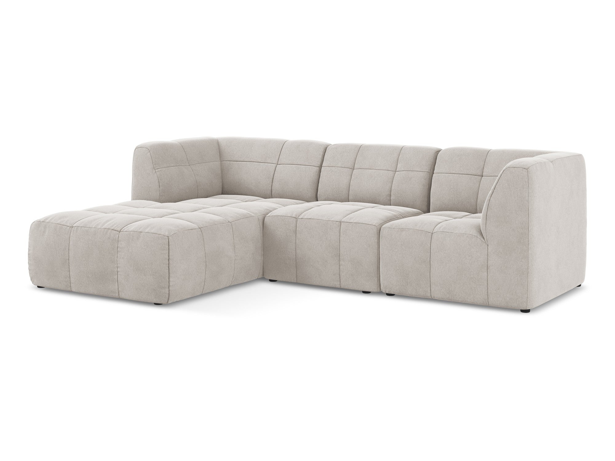 Modularer Samt-Ecksofa linksseitig für 3 Personen ALOHA hellbeige