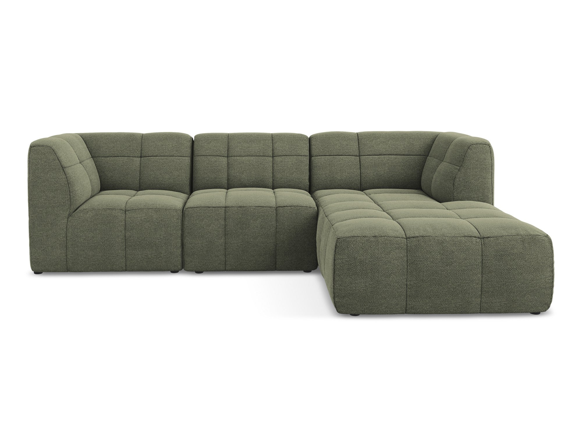 Right-facing modular sofa 3-seater ALOHA olive boucle