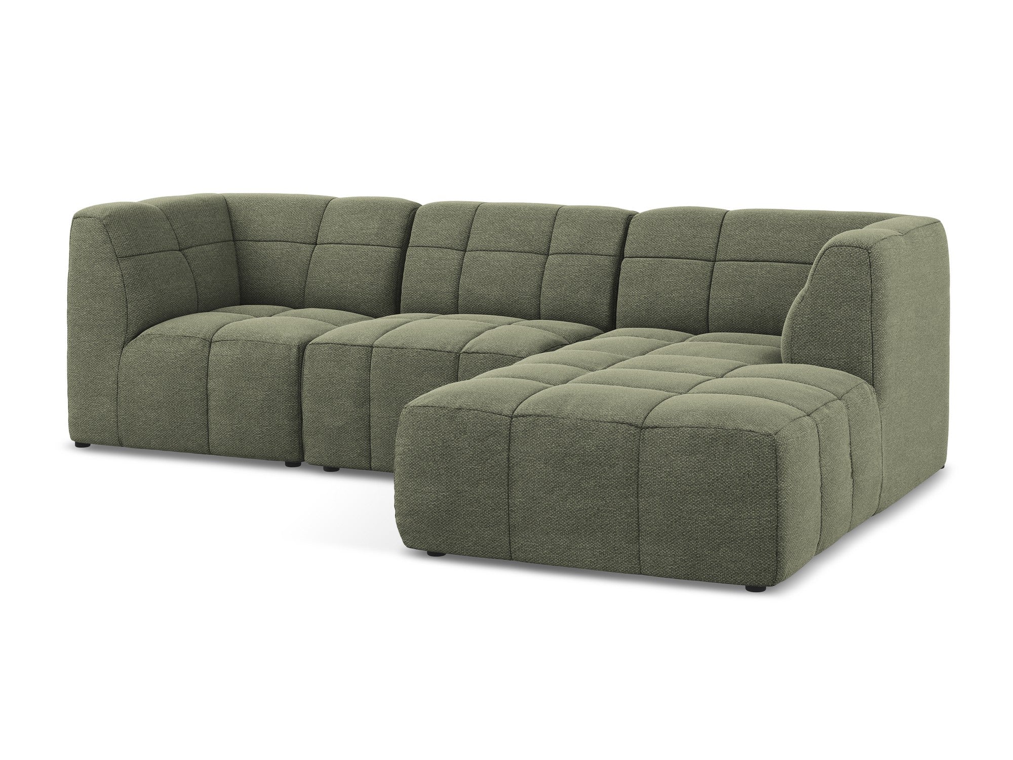 Right-facing modular sofa 3-seater ALOHA olive boucle