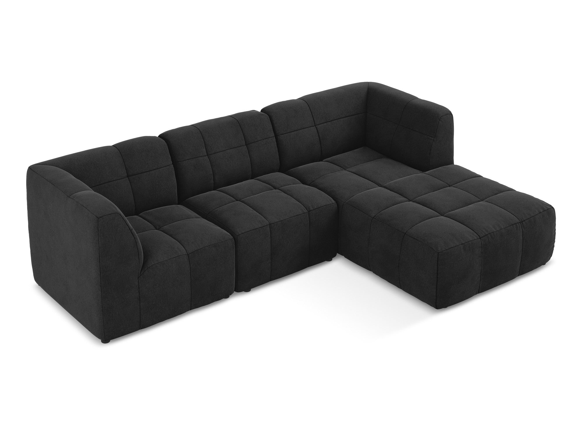 Black Right-Hand Velvet Modular Sofa for 3 People ALOHA